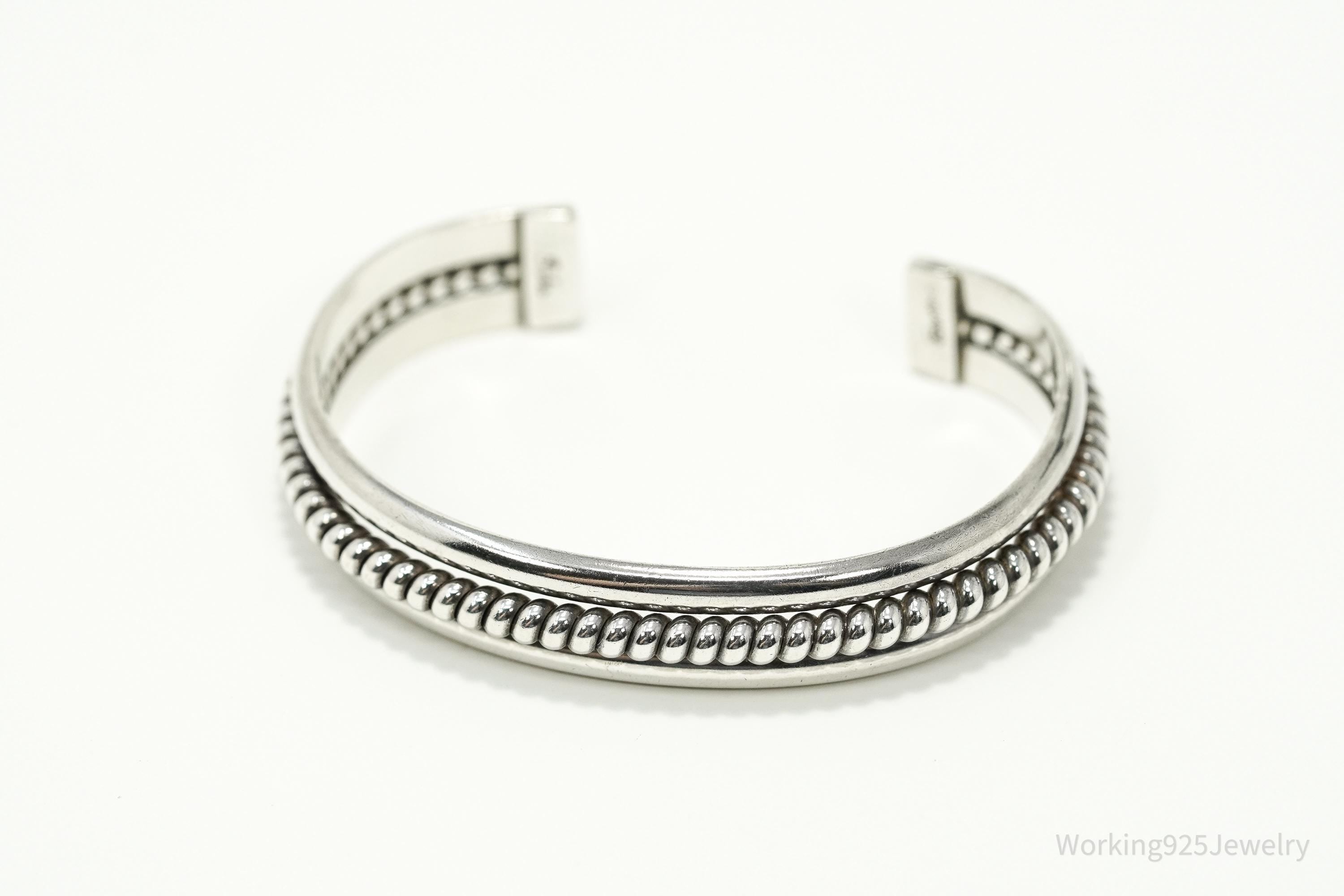 Vintage Native American Tahe Sterling Silver Rope Cable Cuff Bracelet - 6 1/8"