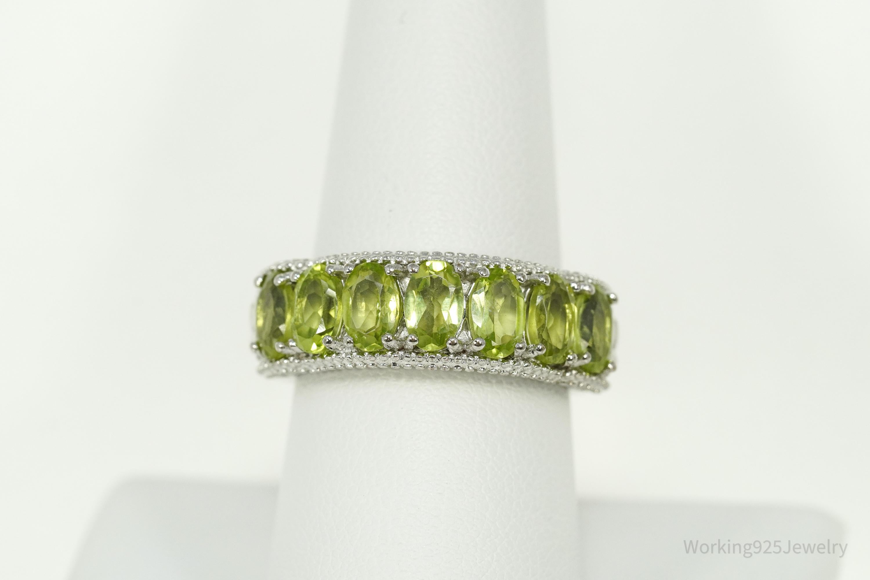 Vintage Karis Green Peridot Sterling Silver Ring - Size 8