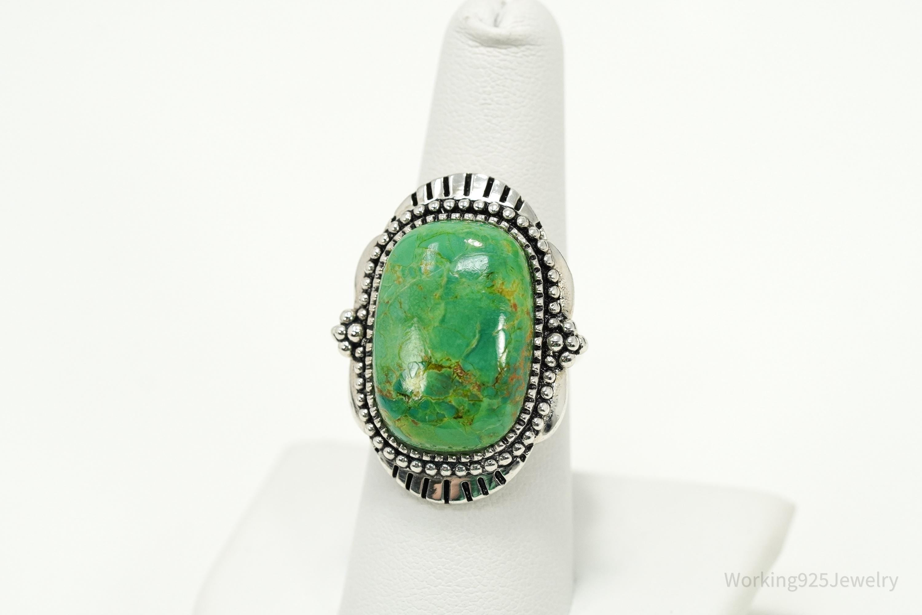 Vintage BBJ Sterling Silver Ring • Large Oval Turquoise Cabochon Size 7