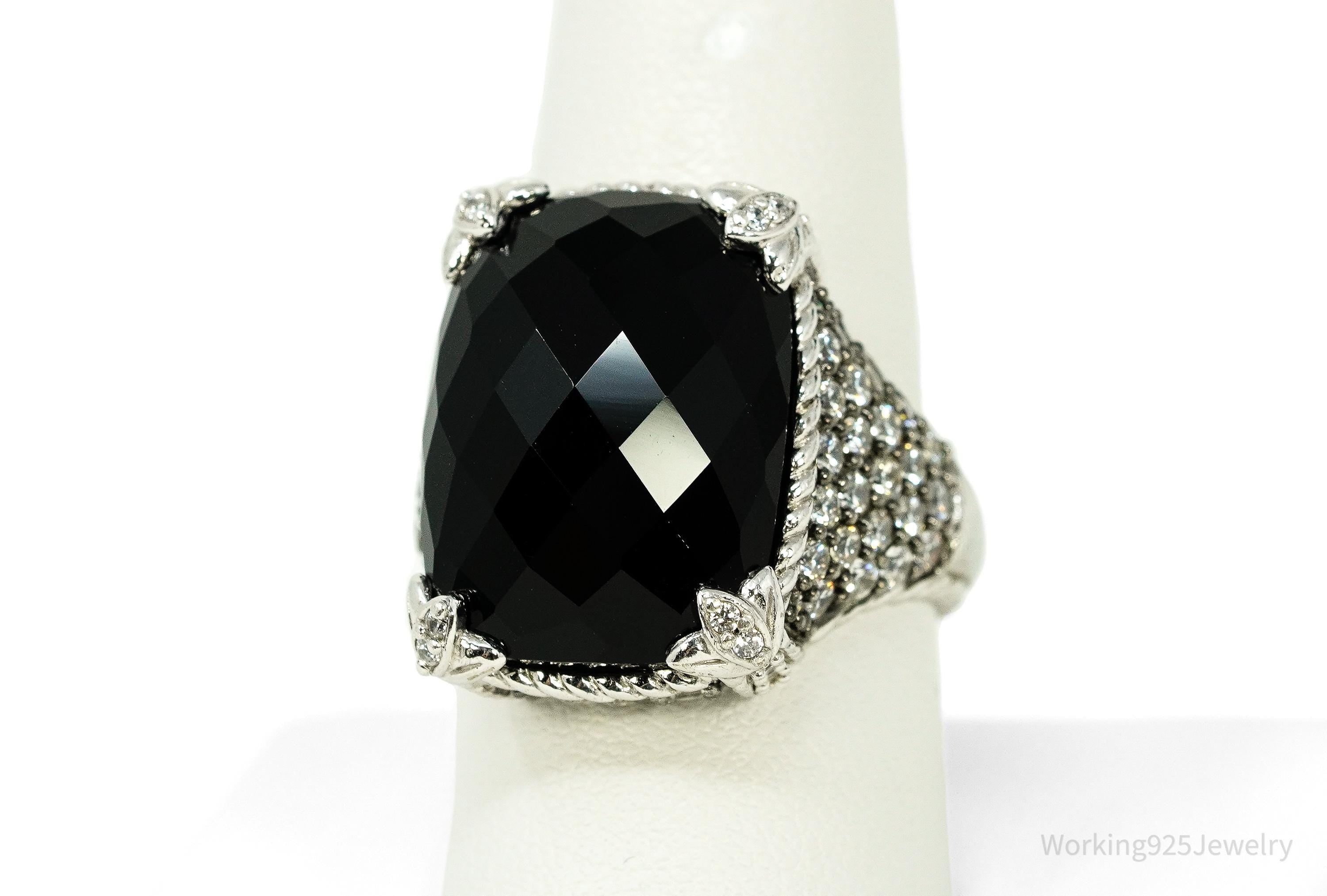Judith Ripka Black Onyx & Cubic Zirconia Rhodium Over Sterling Silver Ring Size 9
