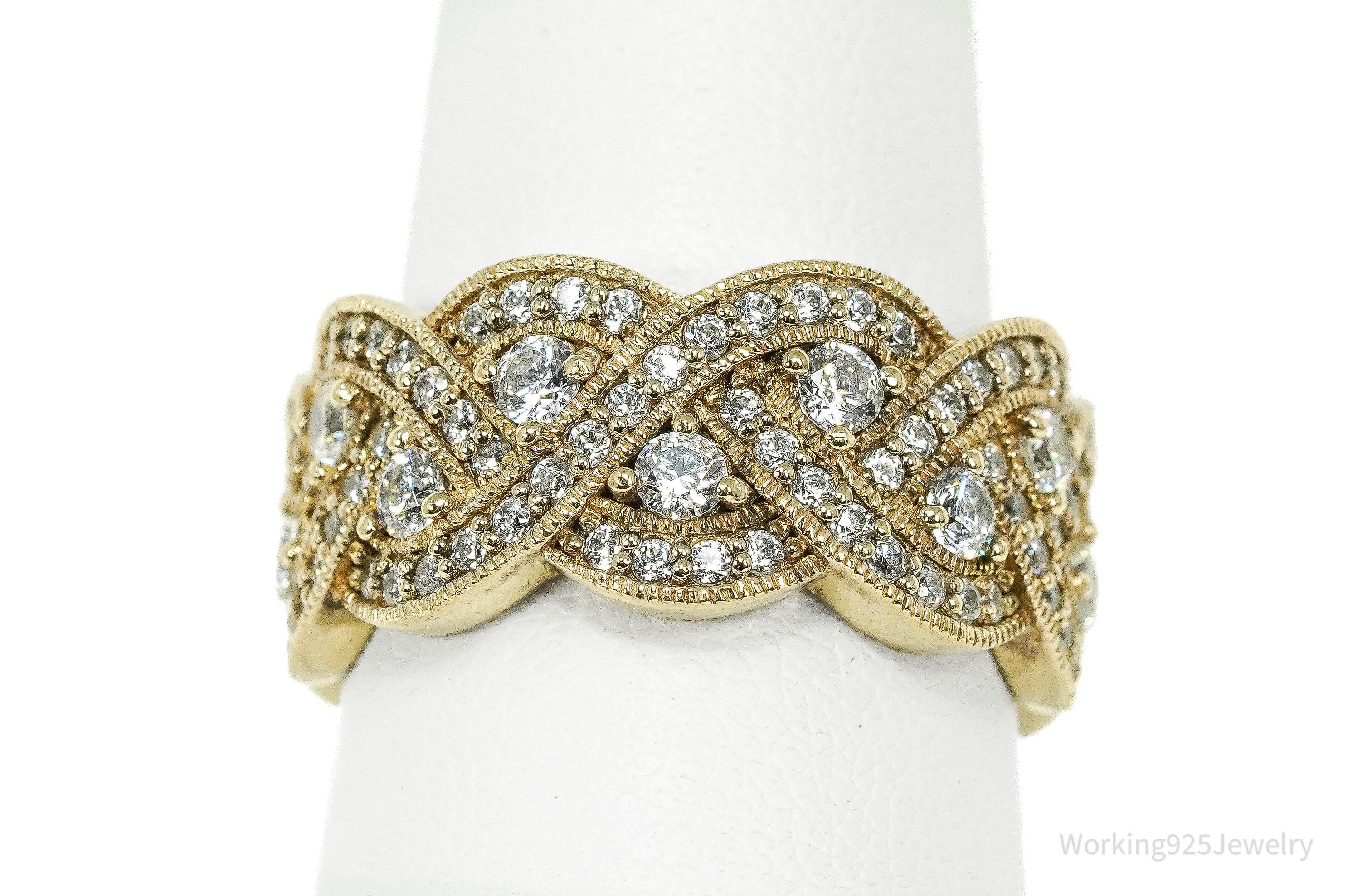 Vintage Cubic Zirconia Gold Vermeil Sterling Silver Band Ring - Size 8