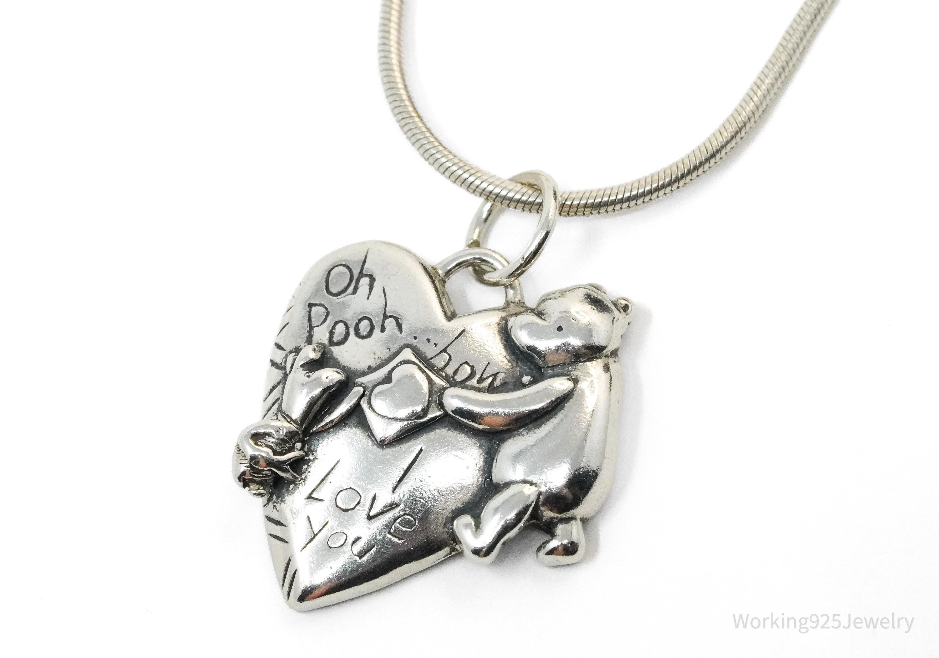 Vintage Walt Disney Winnie The Pooh & Piglet Sterling Silver Necklace 18"