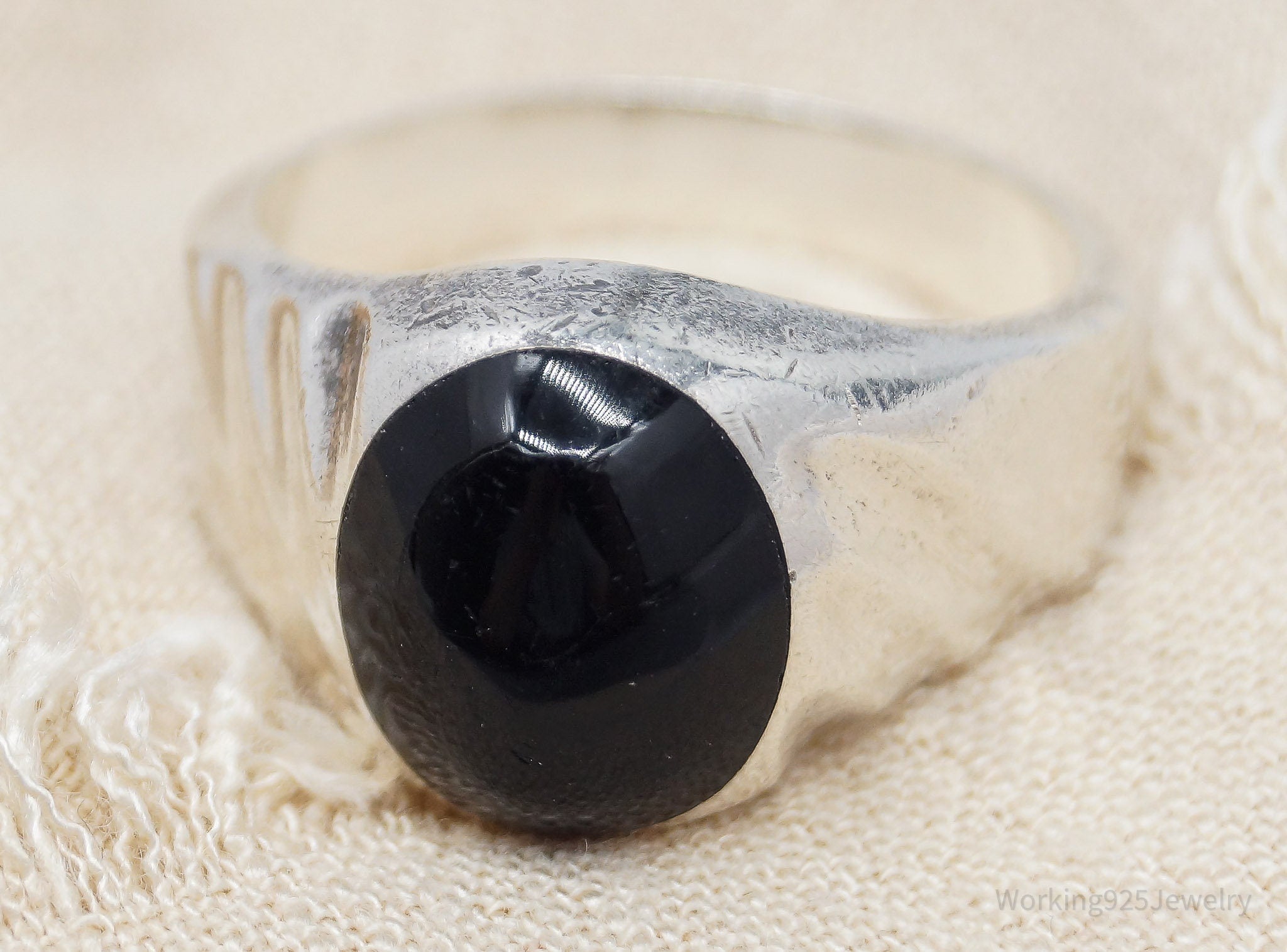 Vintage Mexico Black Onyx Sterling Silver Ring - Size 12.75
