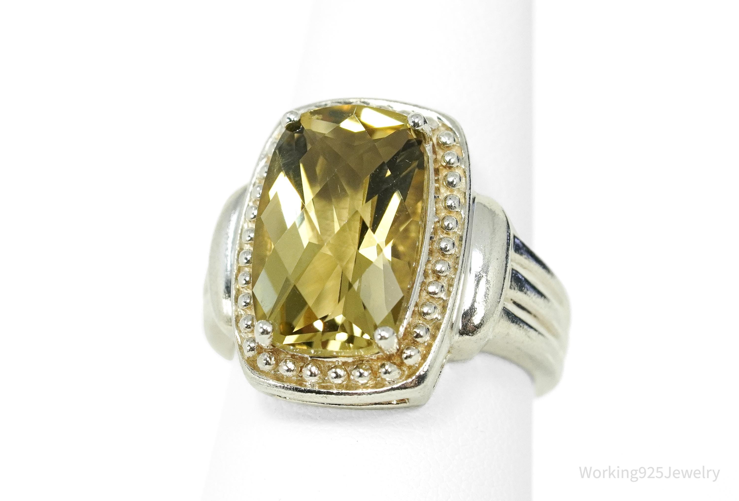 Vintage Large Lemon Quartz Gold Vermeil Sterling Silver Ring - Size 8