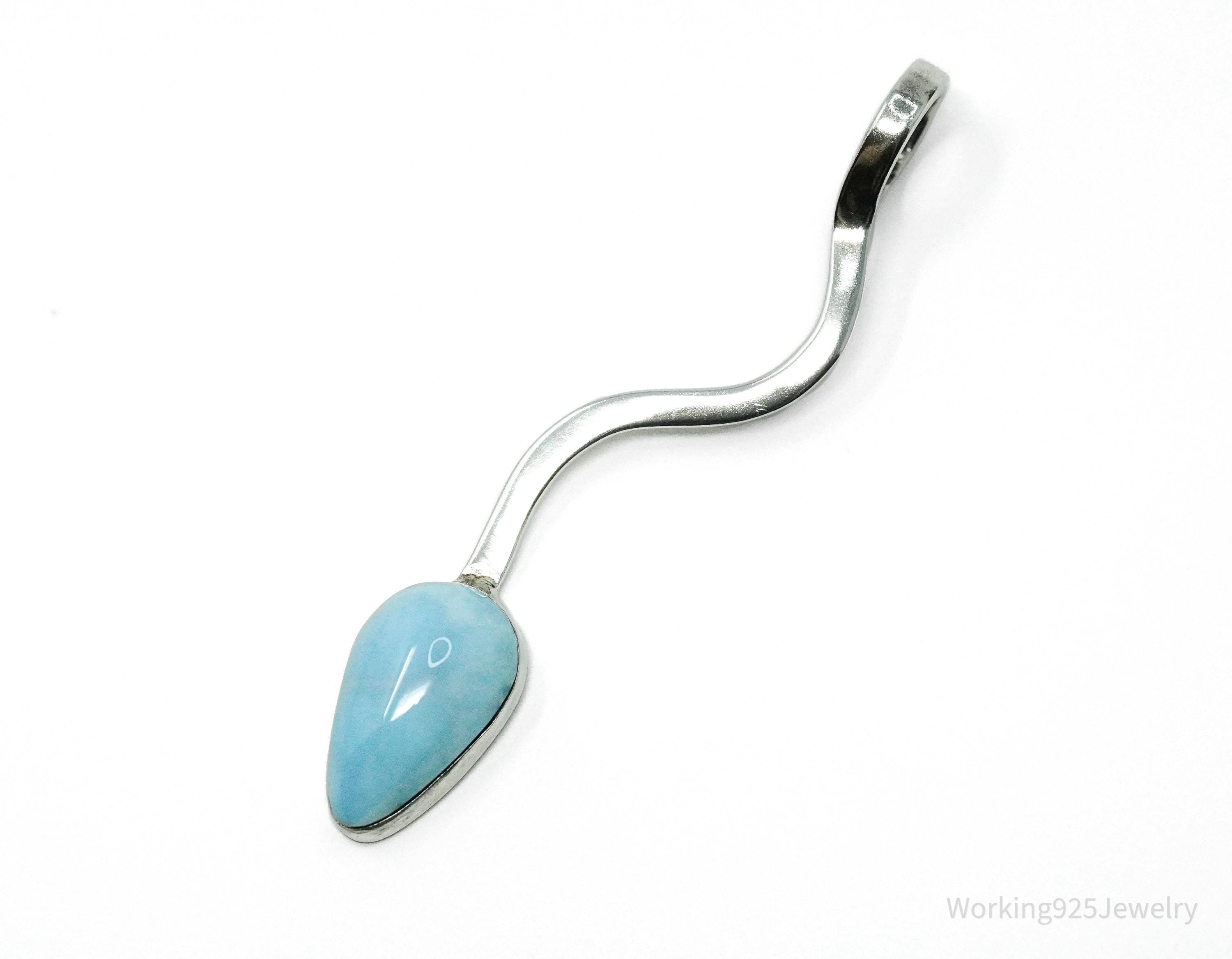 Vintage Blue Larimar Modernist Style Sterling Silver Necklace Pendant
