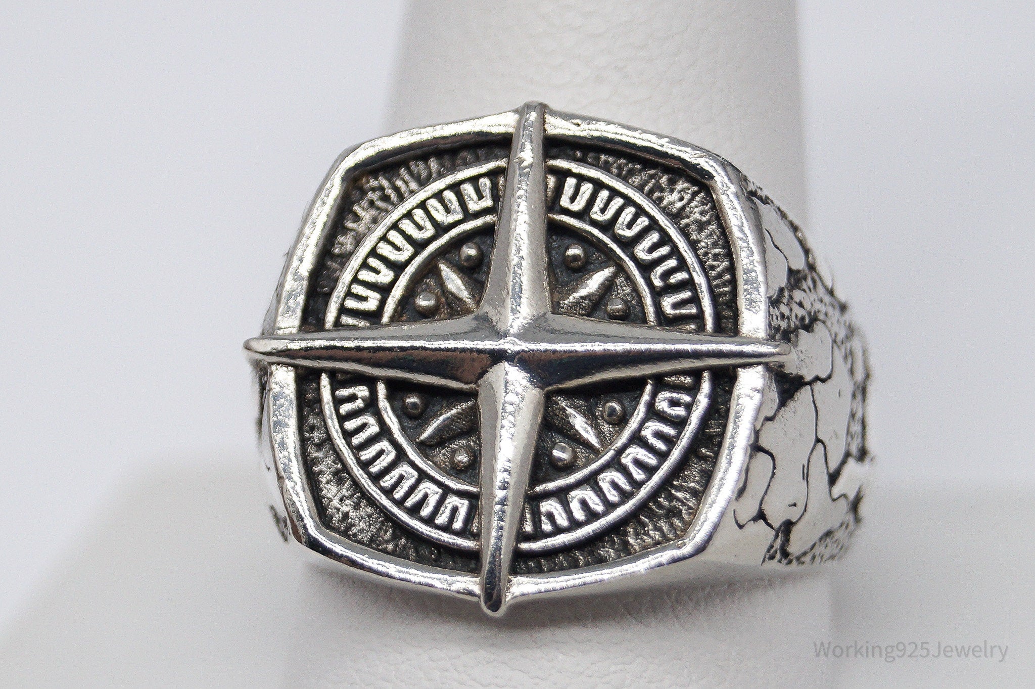 Vintage Nautical Style Compass Sterling Silver Ring - Size 11