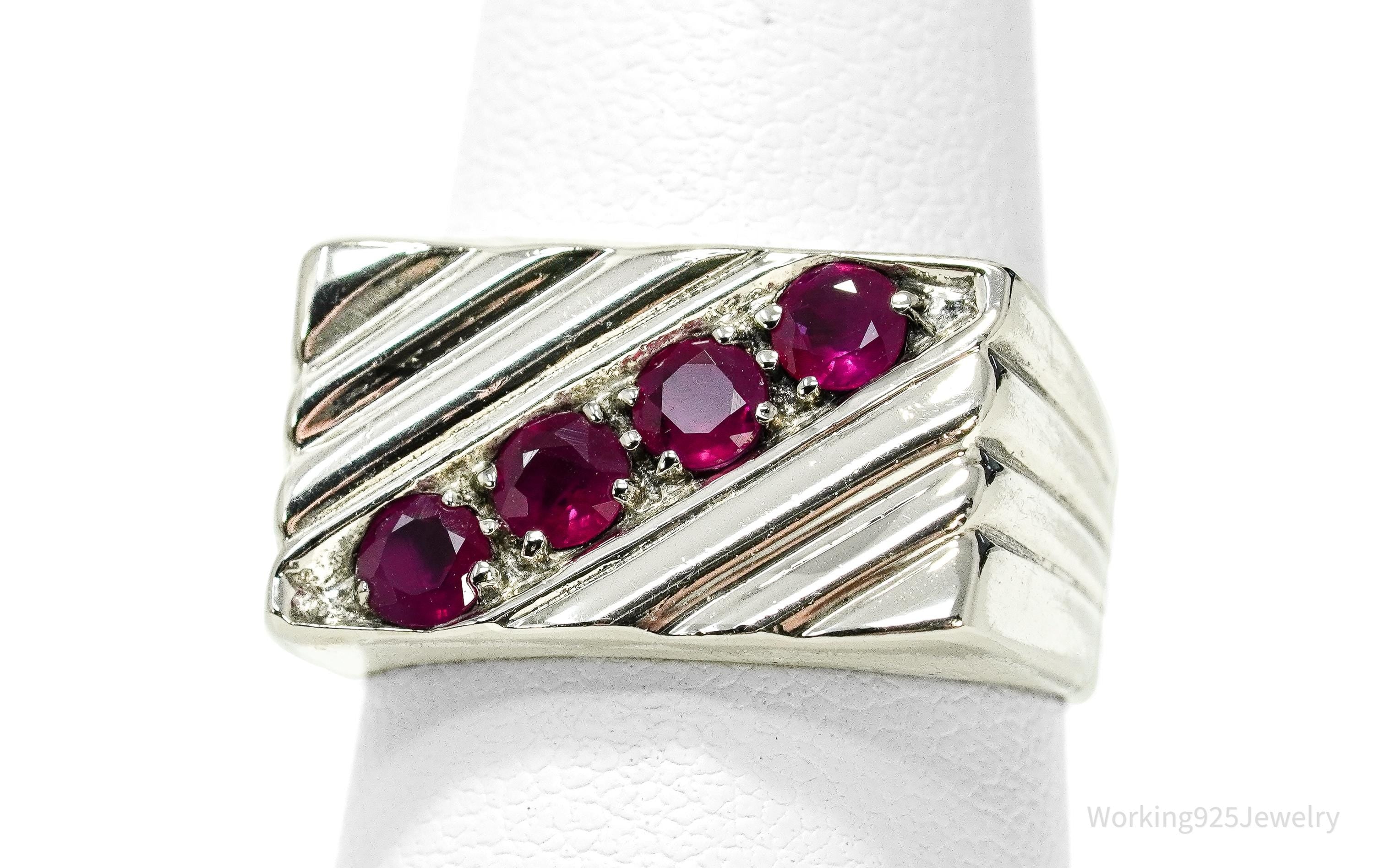 Vintage Ruby Sterling Silver Ring - Size 7.25