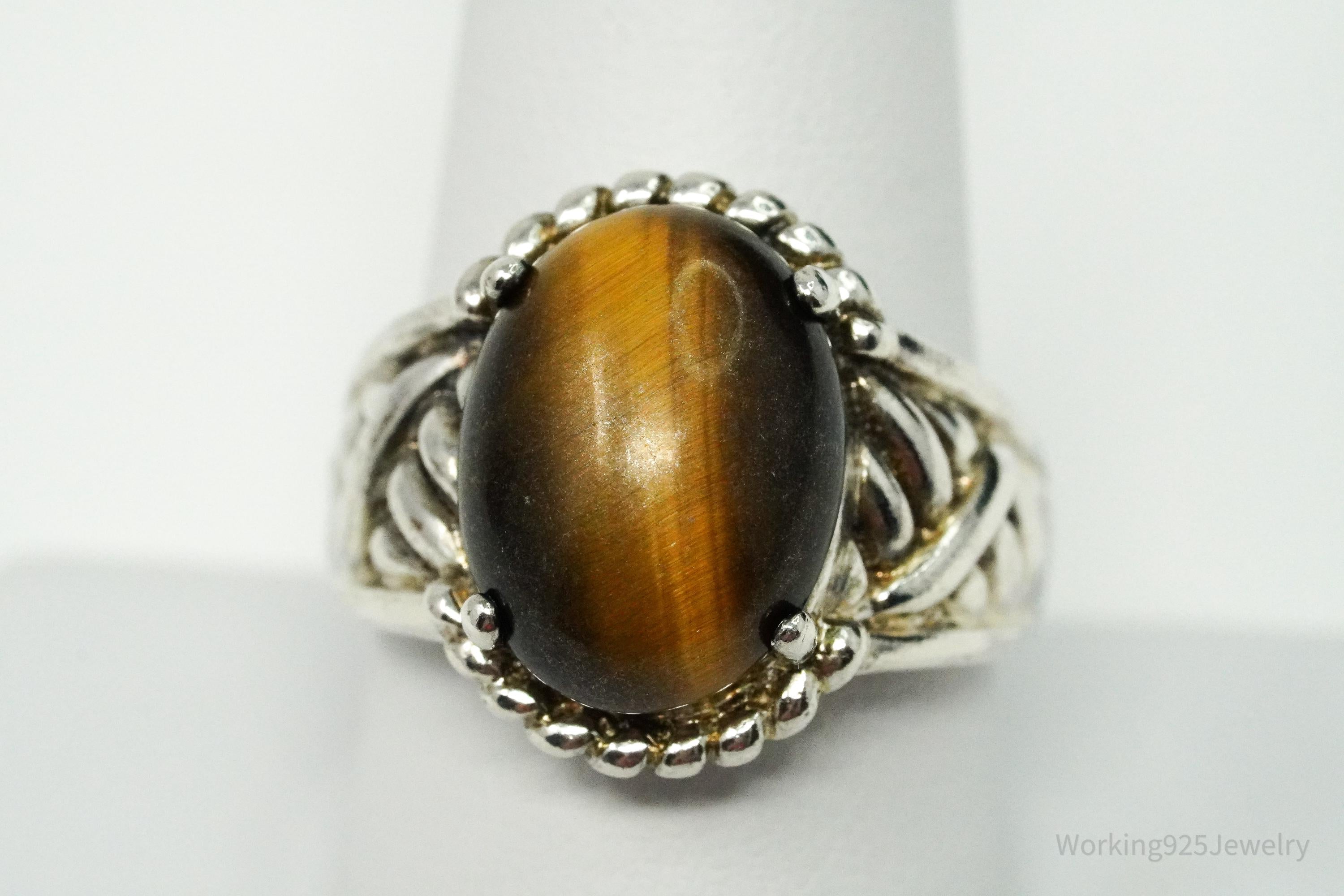 Vintage Ross Simons Tigers Eye Sterling Silver Ring - Size 10