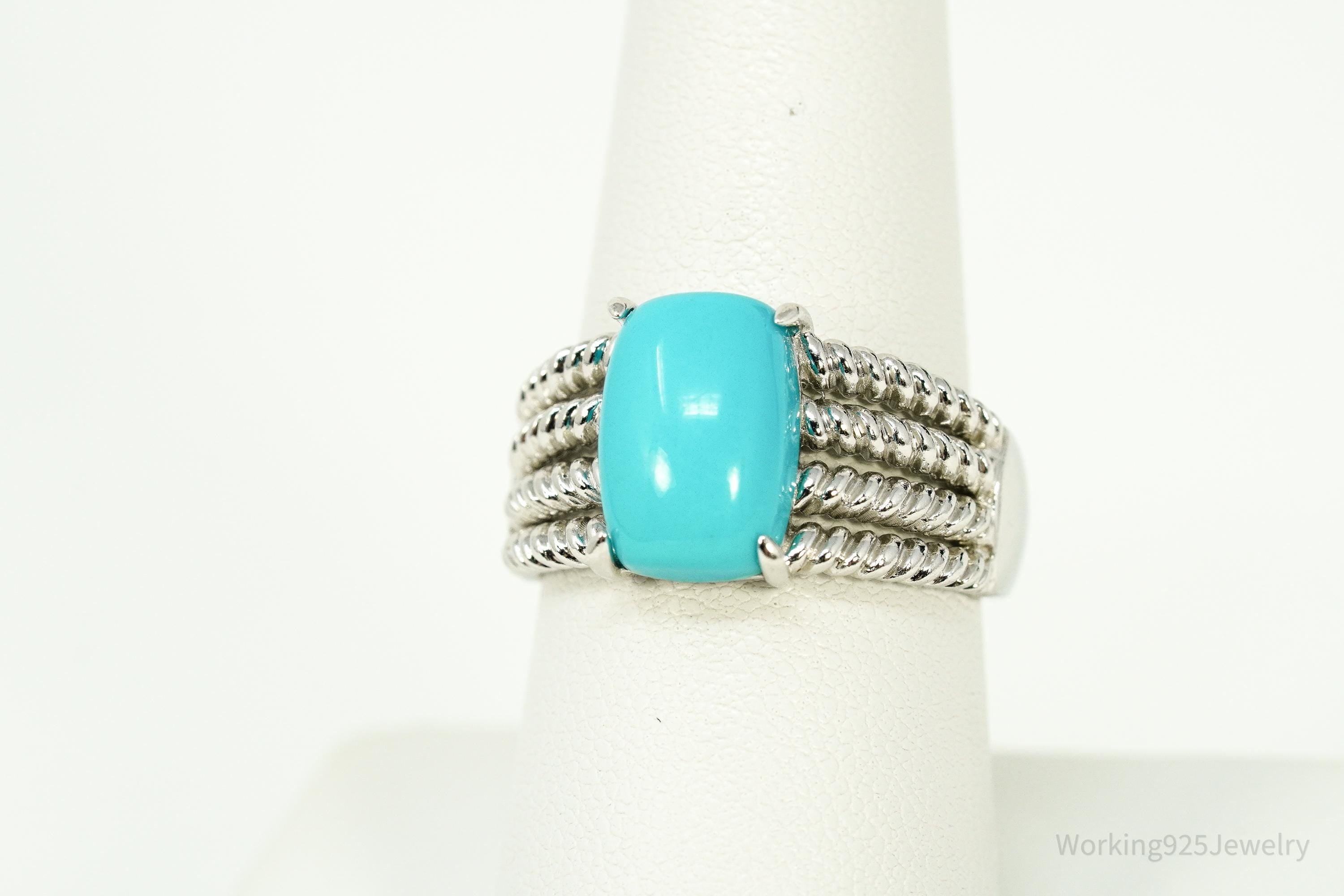 Vintage Blue Turquoise Sterling Silver Ring Size 8
