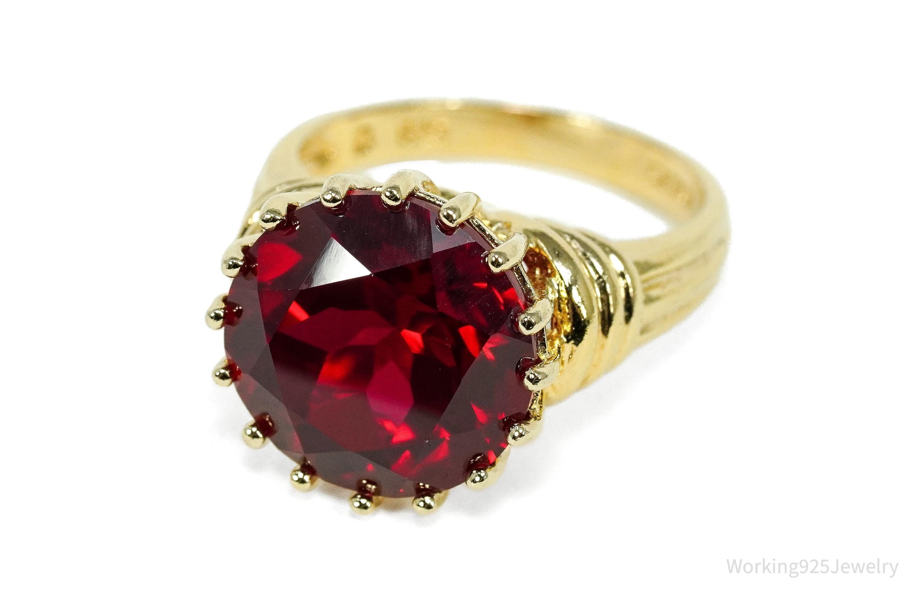 Ross Simons Large Ruby 18K Yellow Gold Over Sterling Silver Ring - Size 8