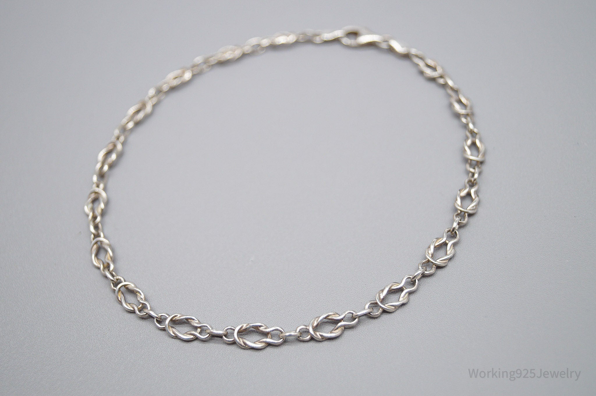 Vintage Love Knot Link Sterling Silver Anklet / Bracelet - 10 3/16"
