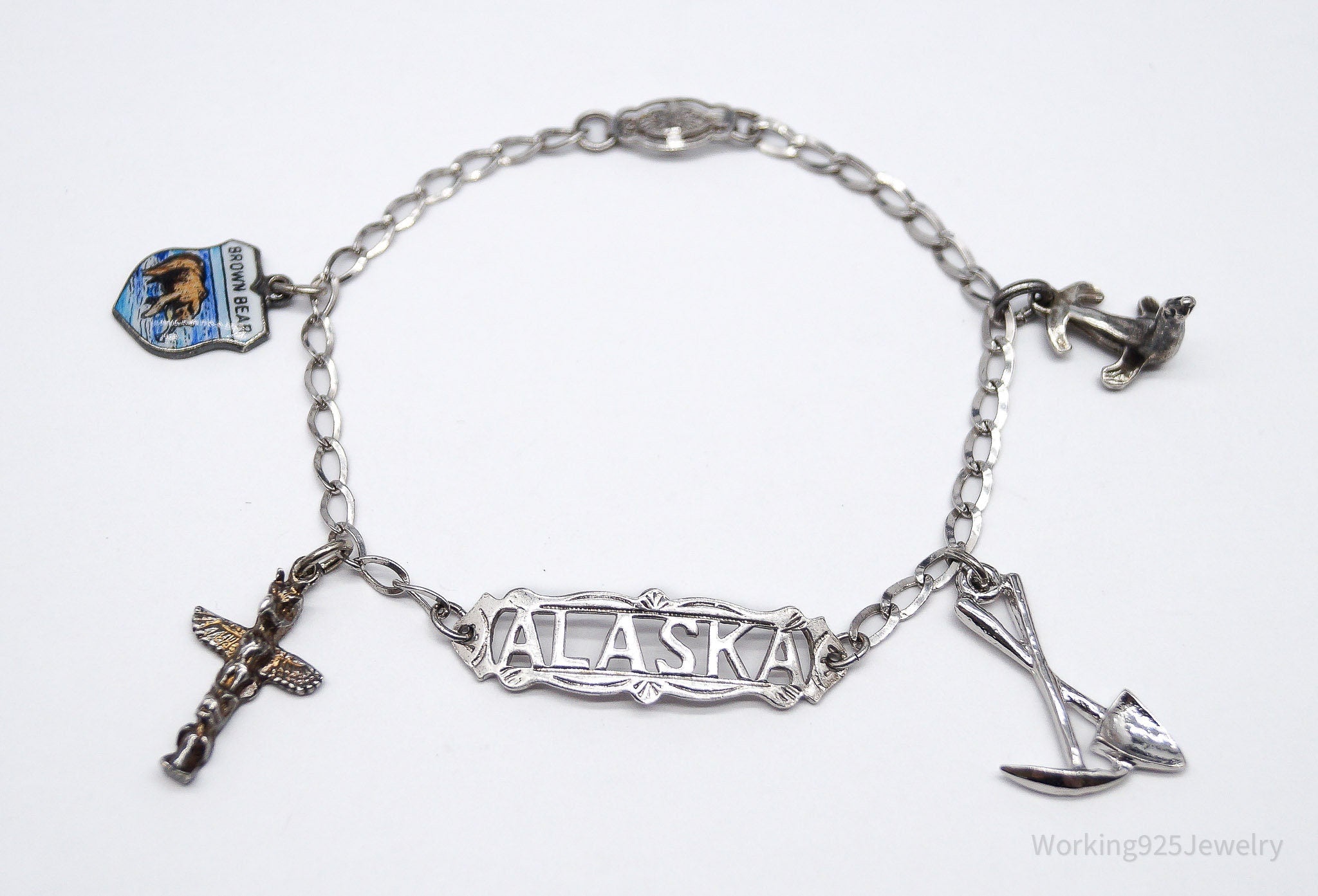 Vintage Uncas Sterling Silver Charm Bracelet - 7 1/8"