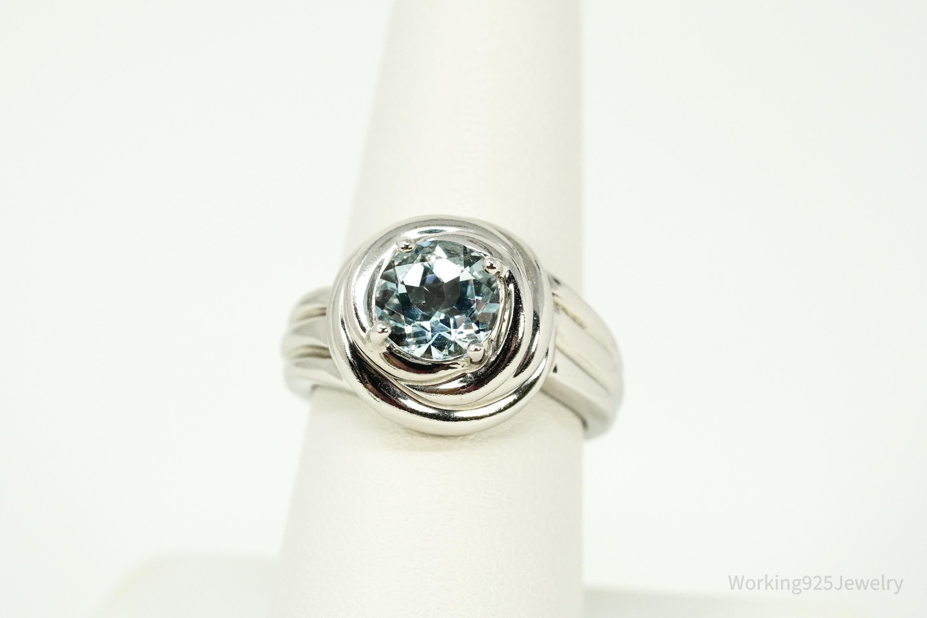 Vintage Aquamarine Sterling Silver Ring - Size 8