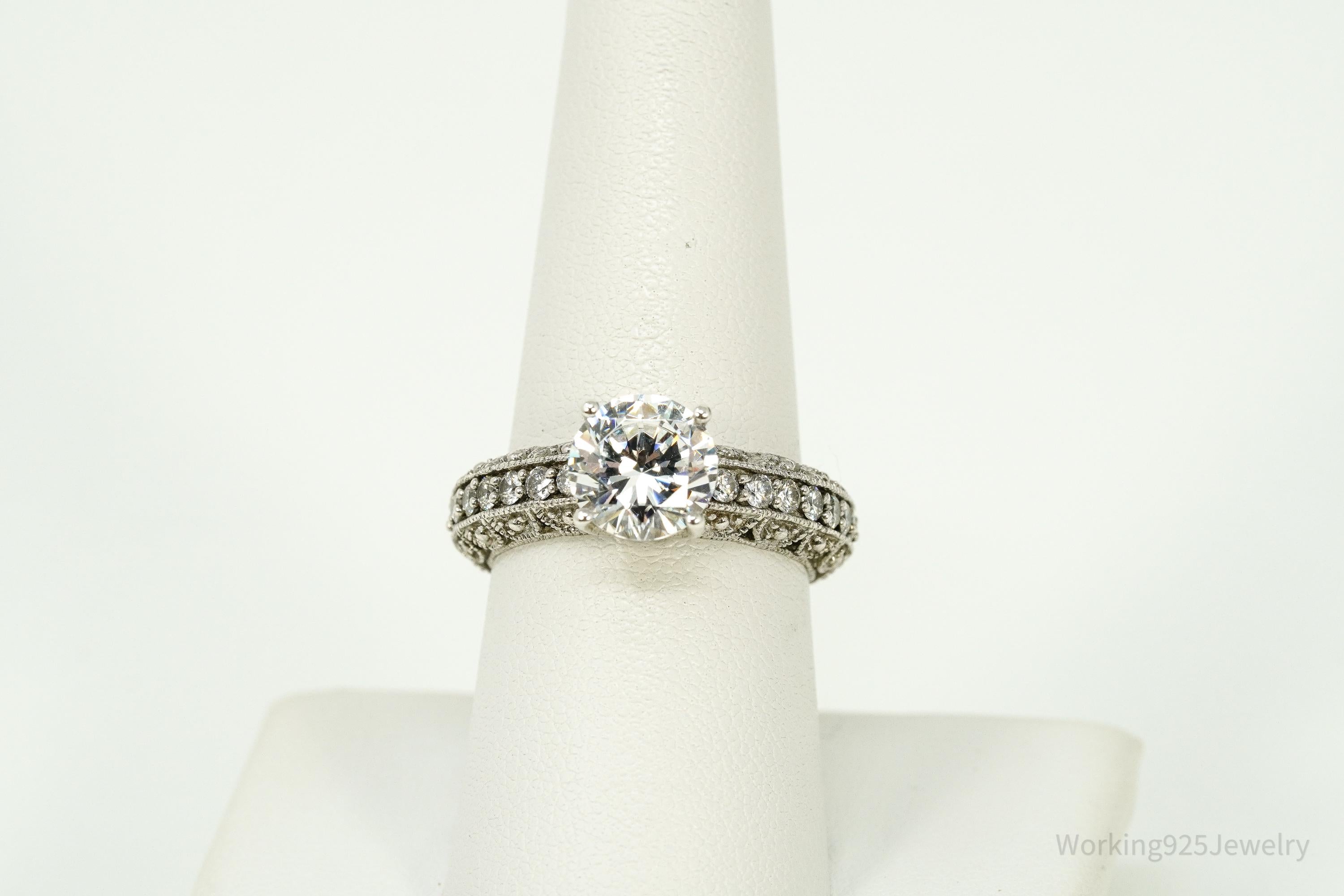 Vintage Cubic Zirconia Sterling Silver Ring - Size 8