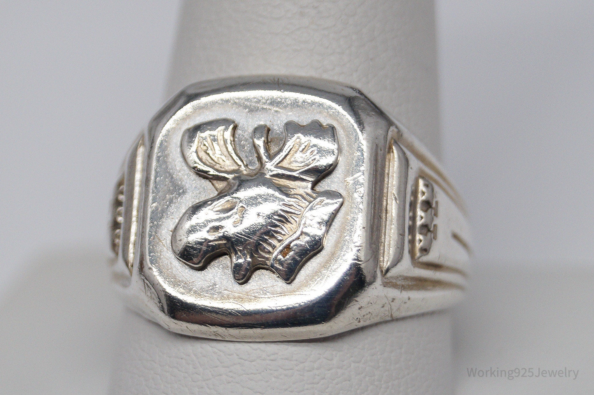 Vintage "Loyal Order Of Moose" Moose Head Sterling Silver Ring - Size 10.75