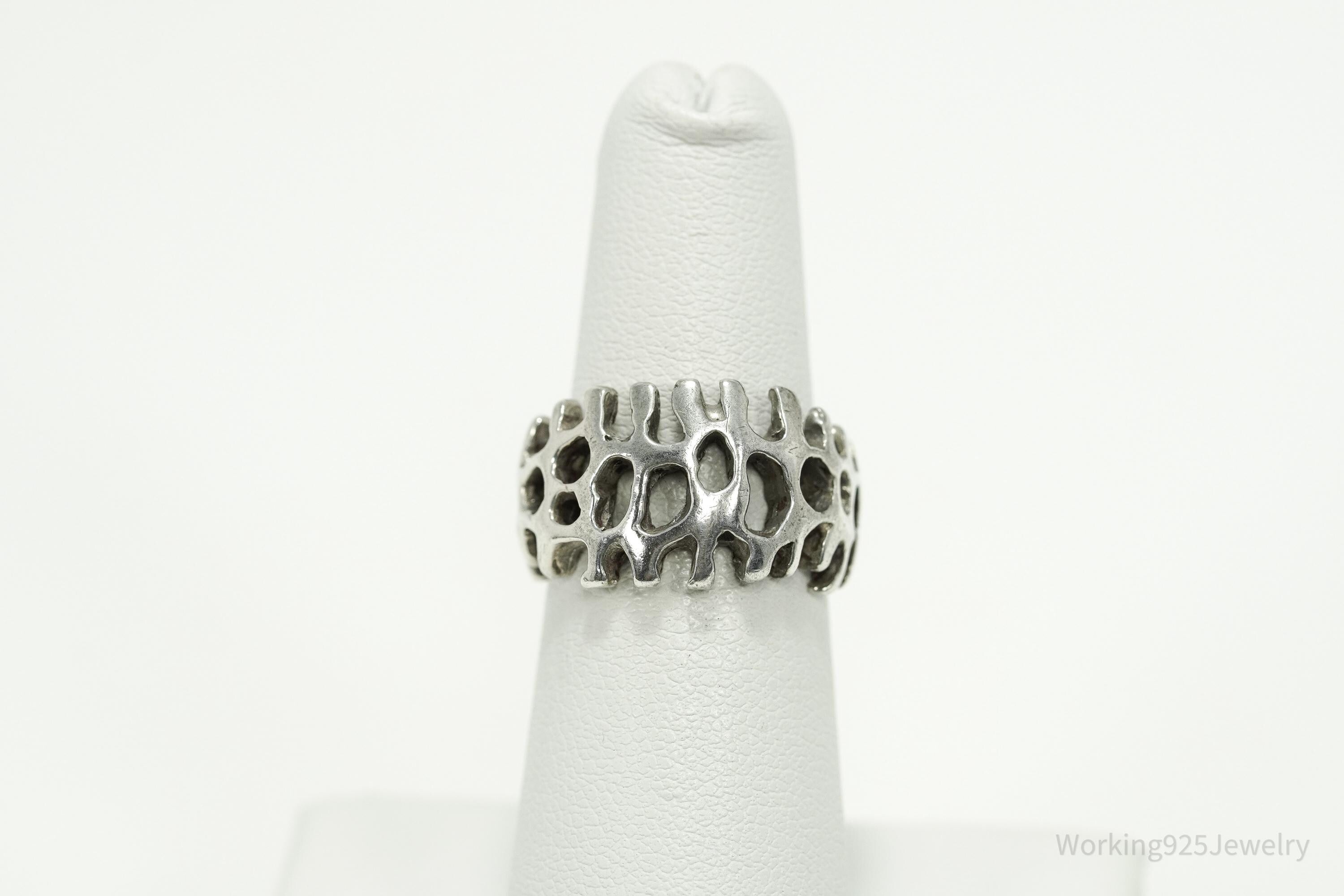 Vintage Brutalist Modernist Silver Ring - Size 5.75