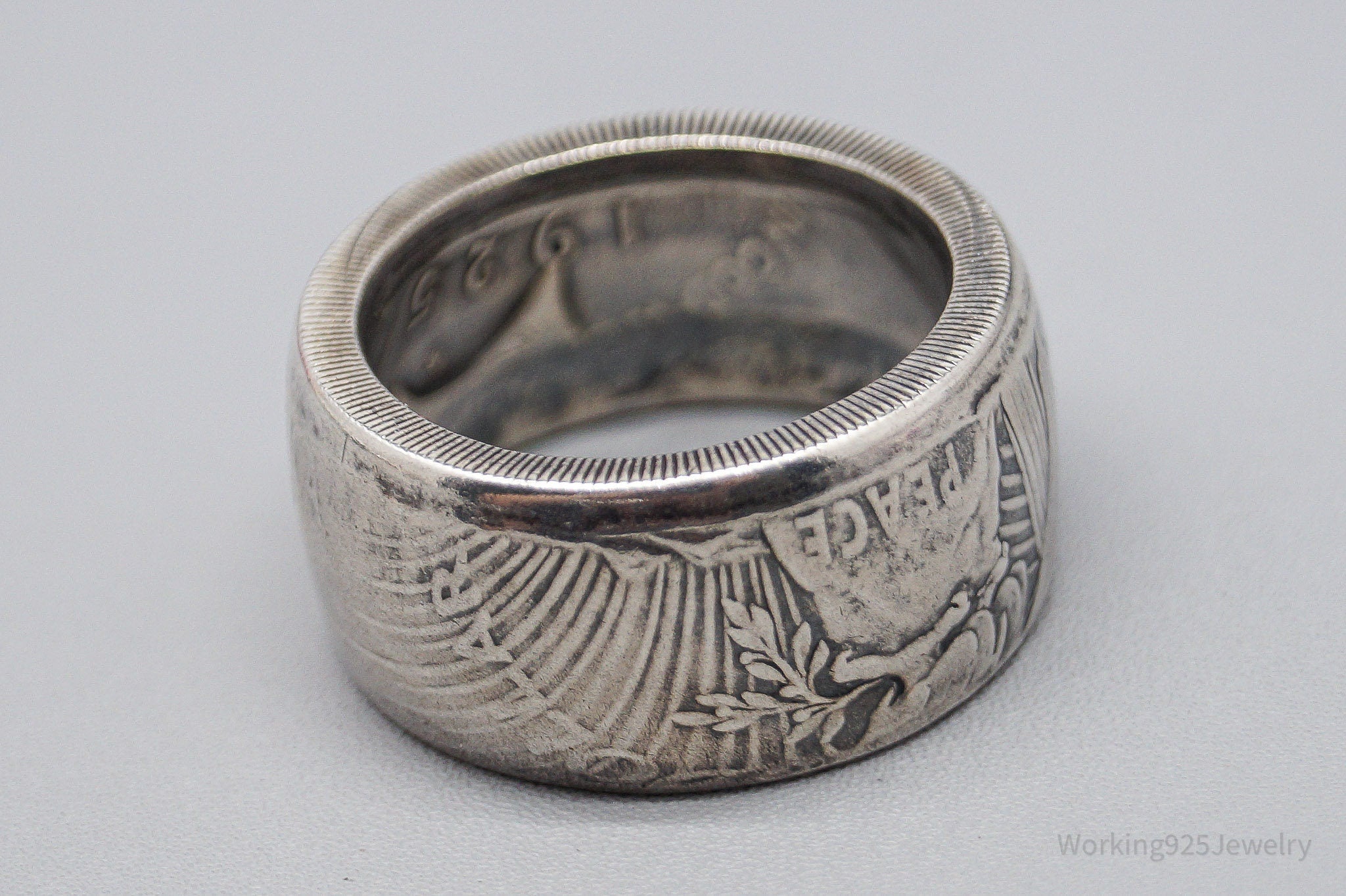 Vintage 1925 Peace Dollar Coin Silver Ring - Size 11.5