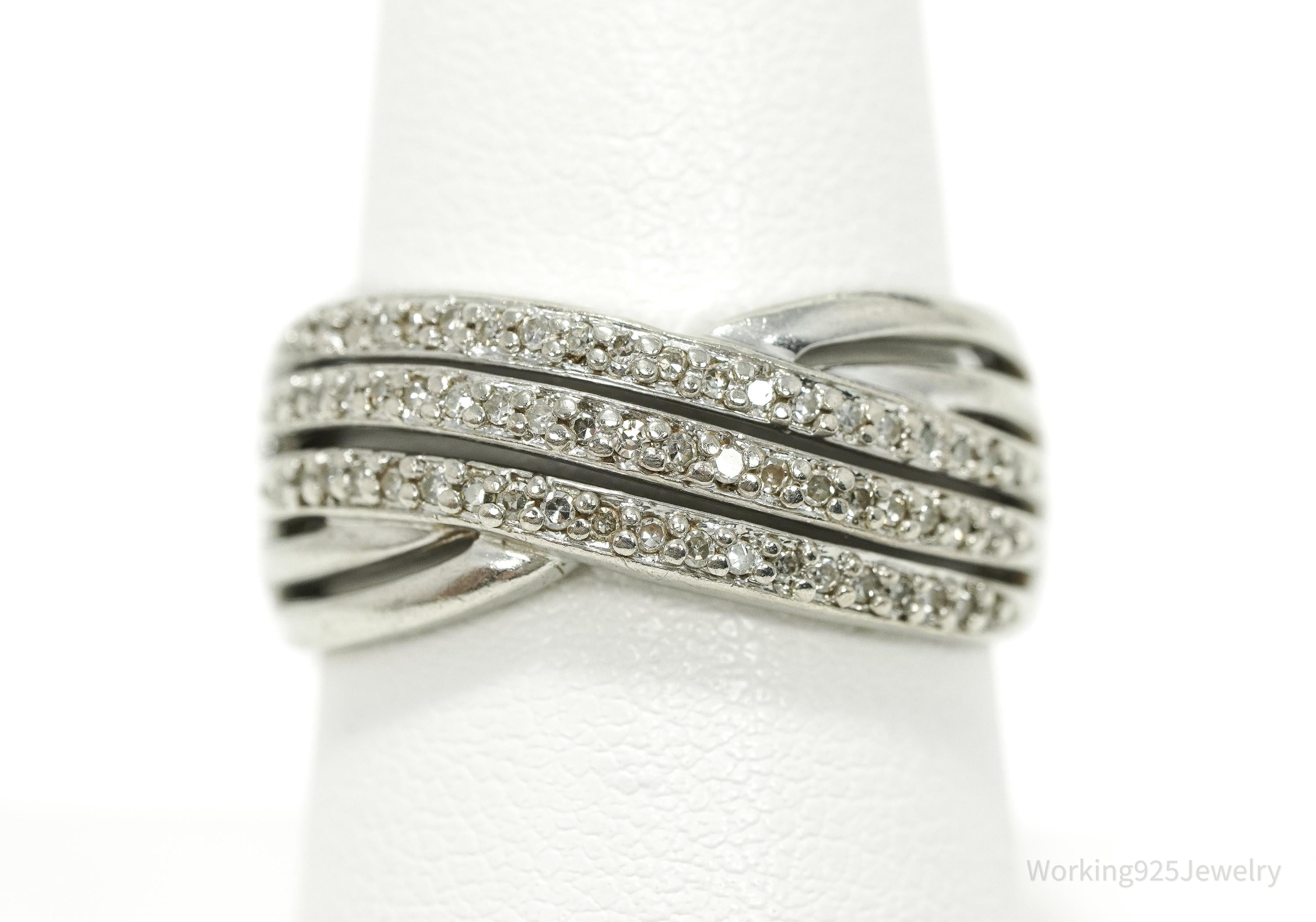 Vintage Diamond Sterling Silver Band Ring - Size 8