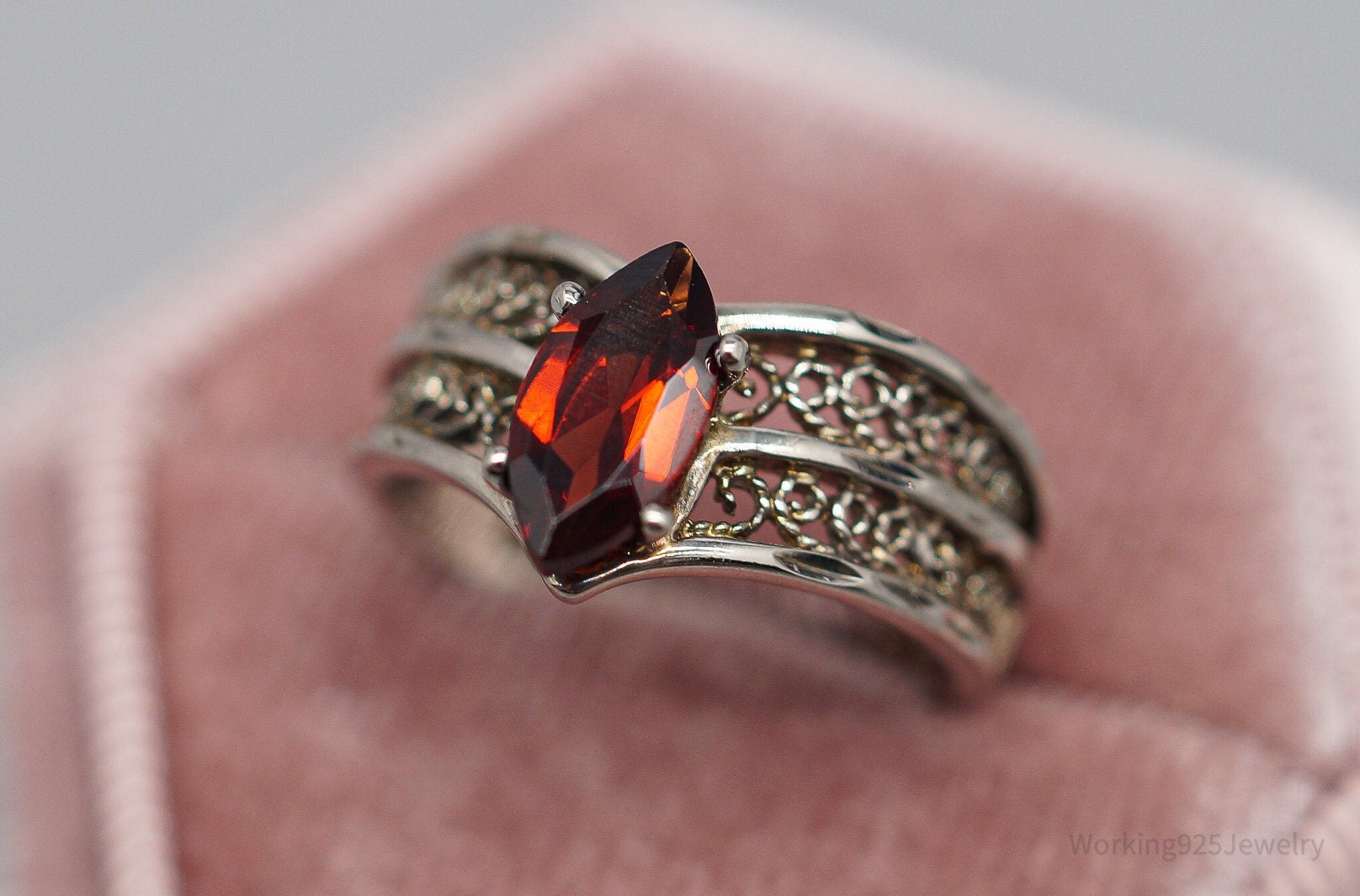 Vintage Garnet Sterling Silver Ring - Size 6