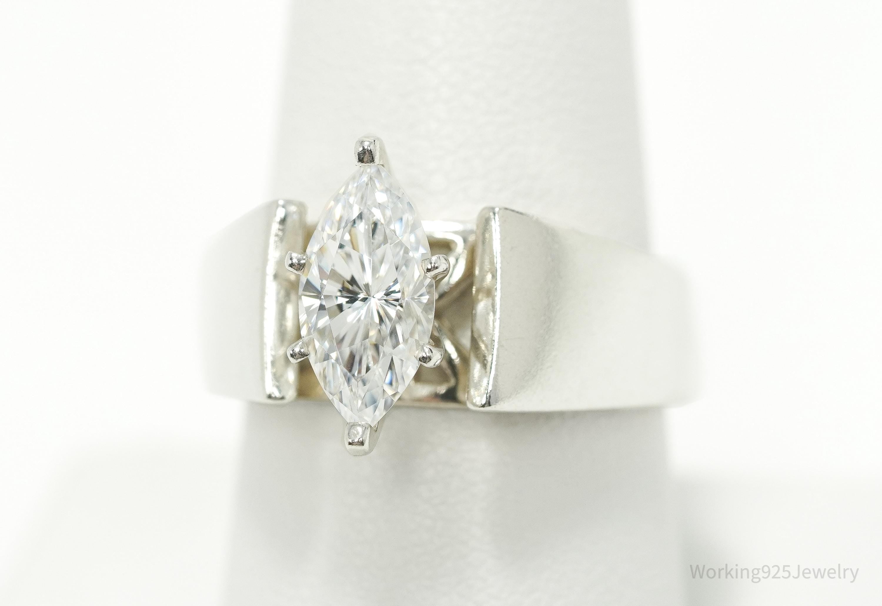 Vintage Diamonique Cubic Zirconia Sterling Silver Ring - Size 8.75