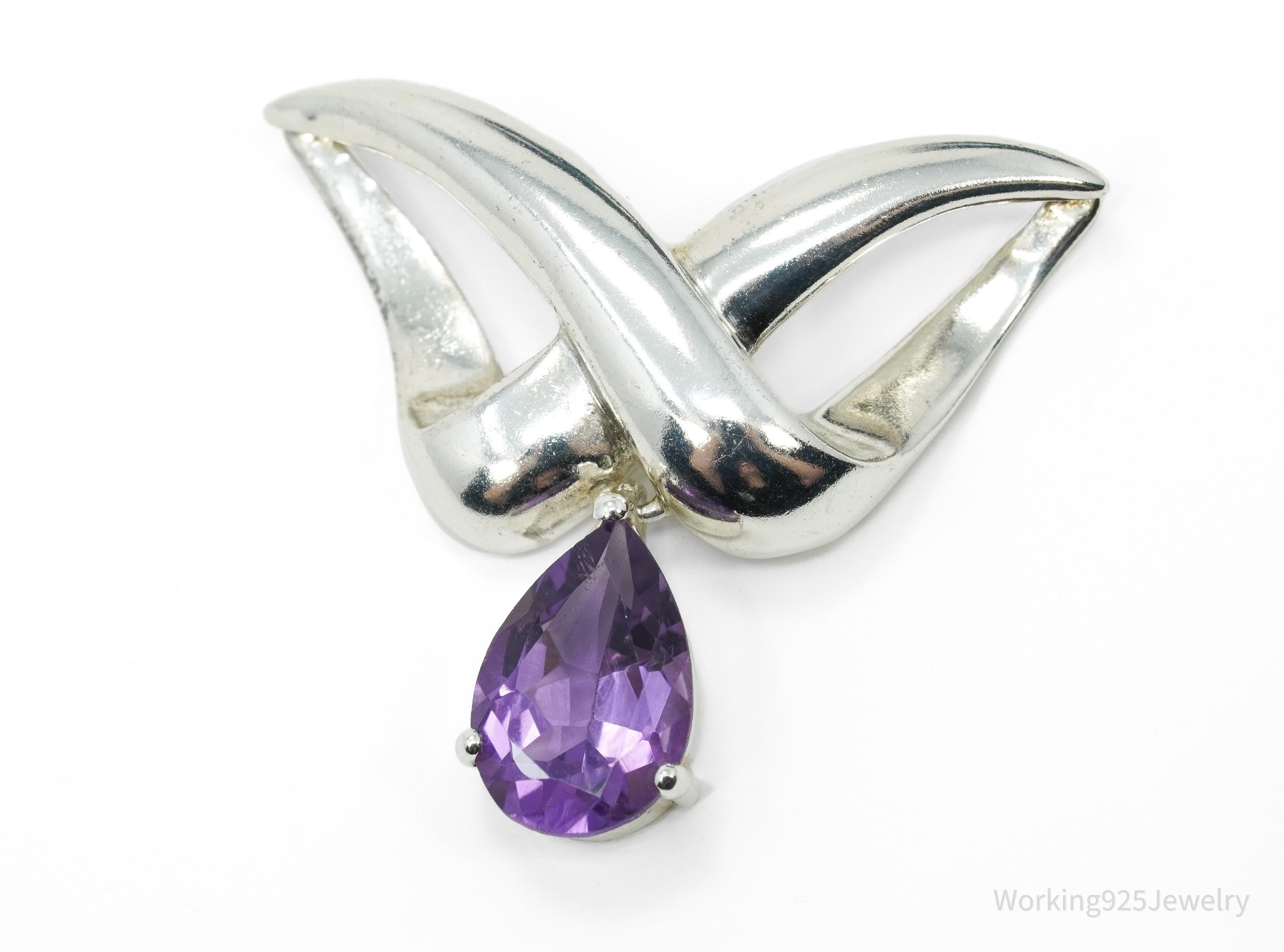 Vintage Purple Amethyst Sterling Silver Necklace Pendant