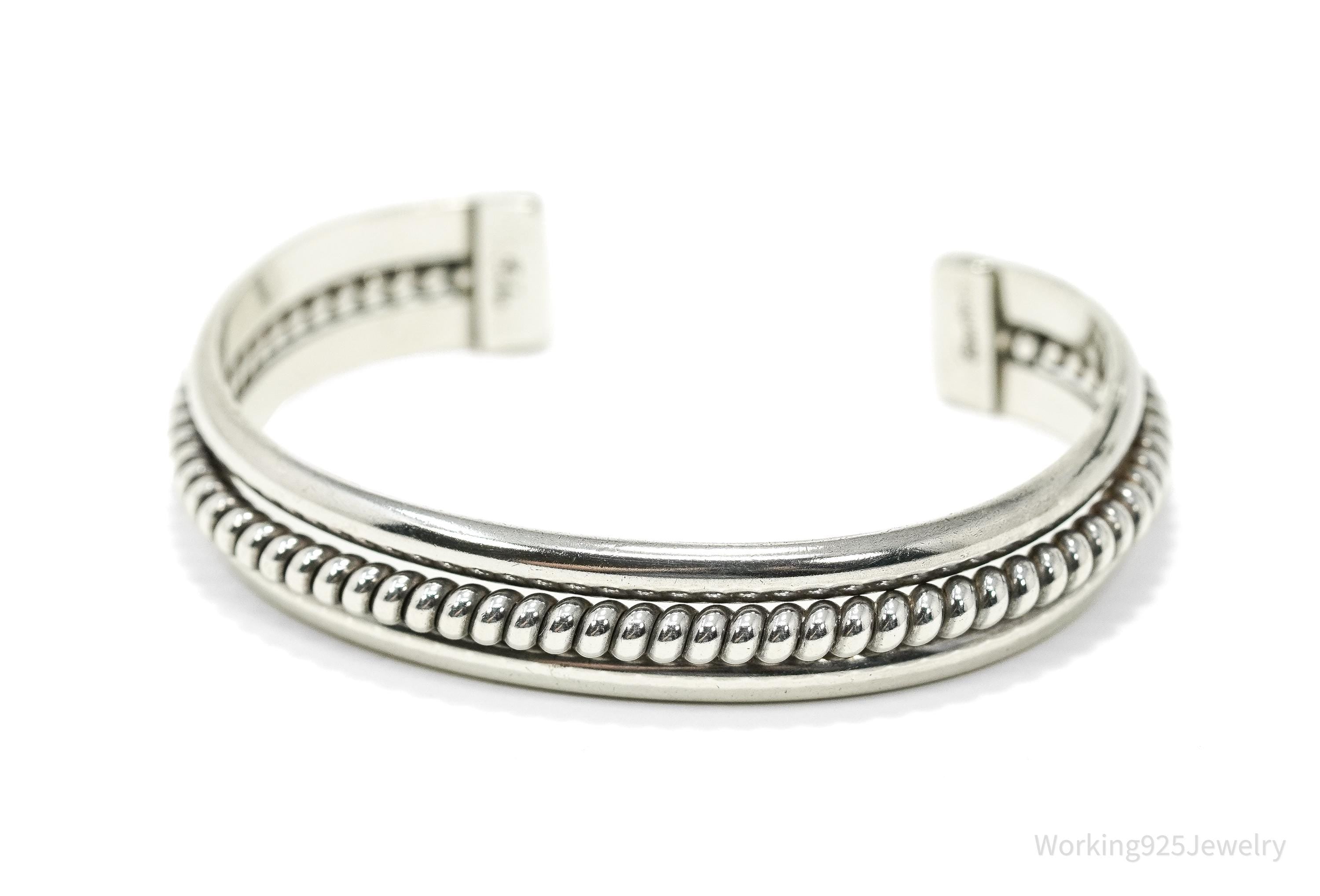 Vintage Native American Tahe Sterling Silver Rope Cable Cuff Bracelet - 6 1/8"