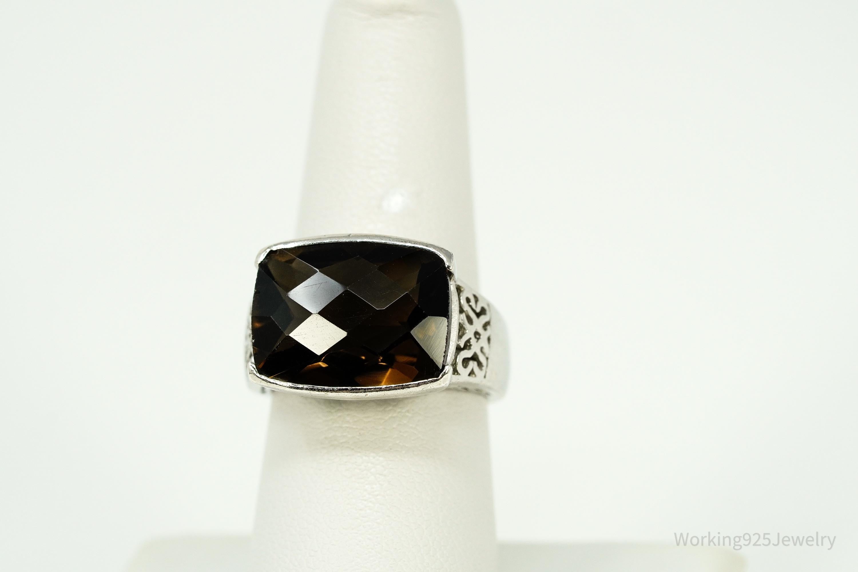 Vintage Large Smoky Topaz Sterling Silver Ring - Size 7.25