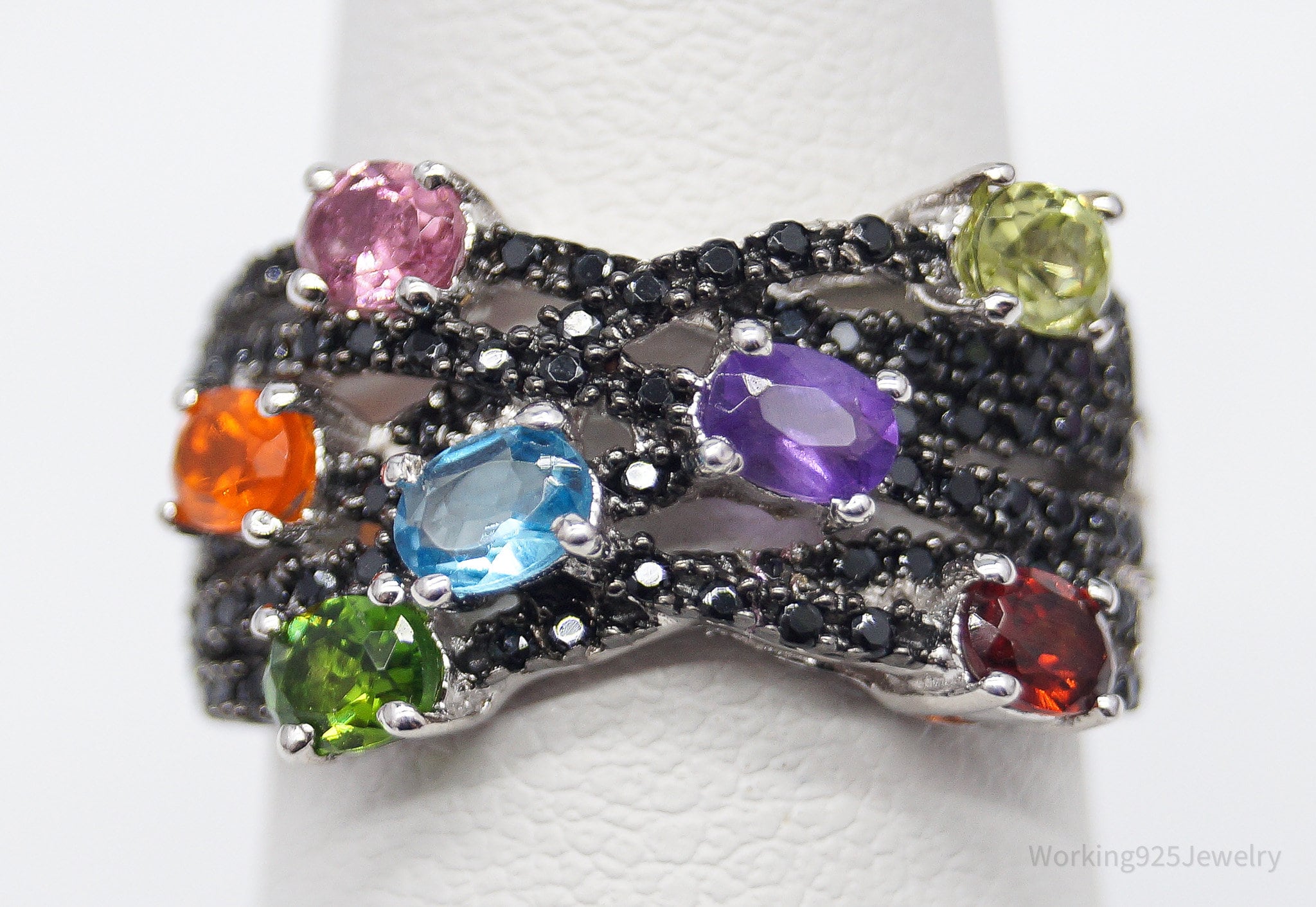 Multi Gemstone Sterling Silver Ring - Size 6
