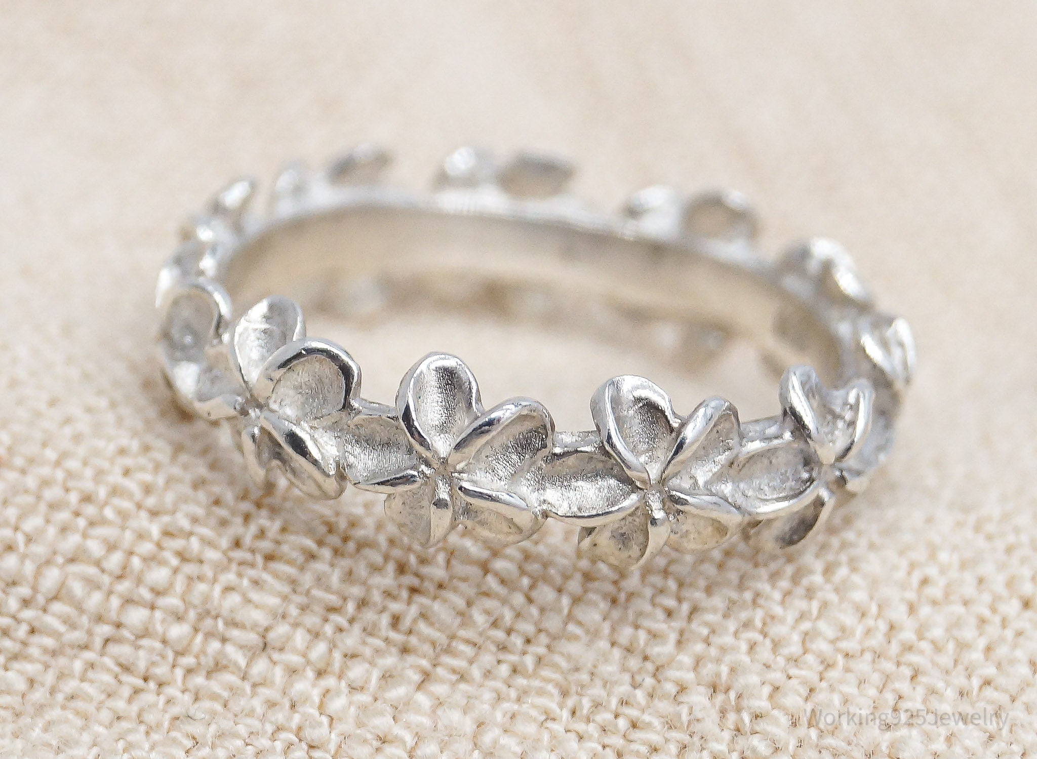 Vintage Ohana Flowers Sterling Silver Ring - Size 4.25