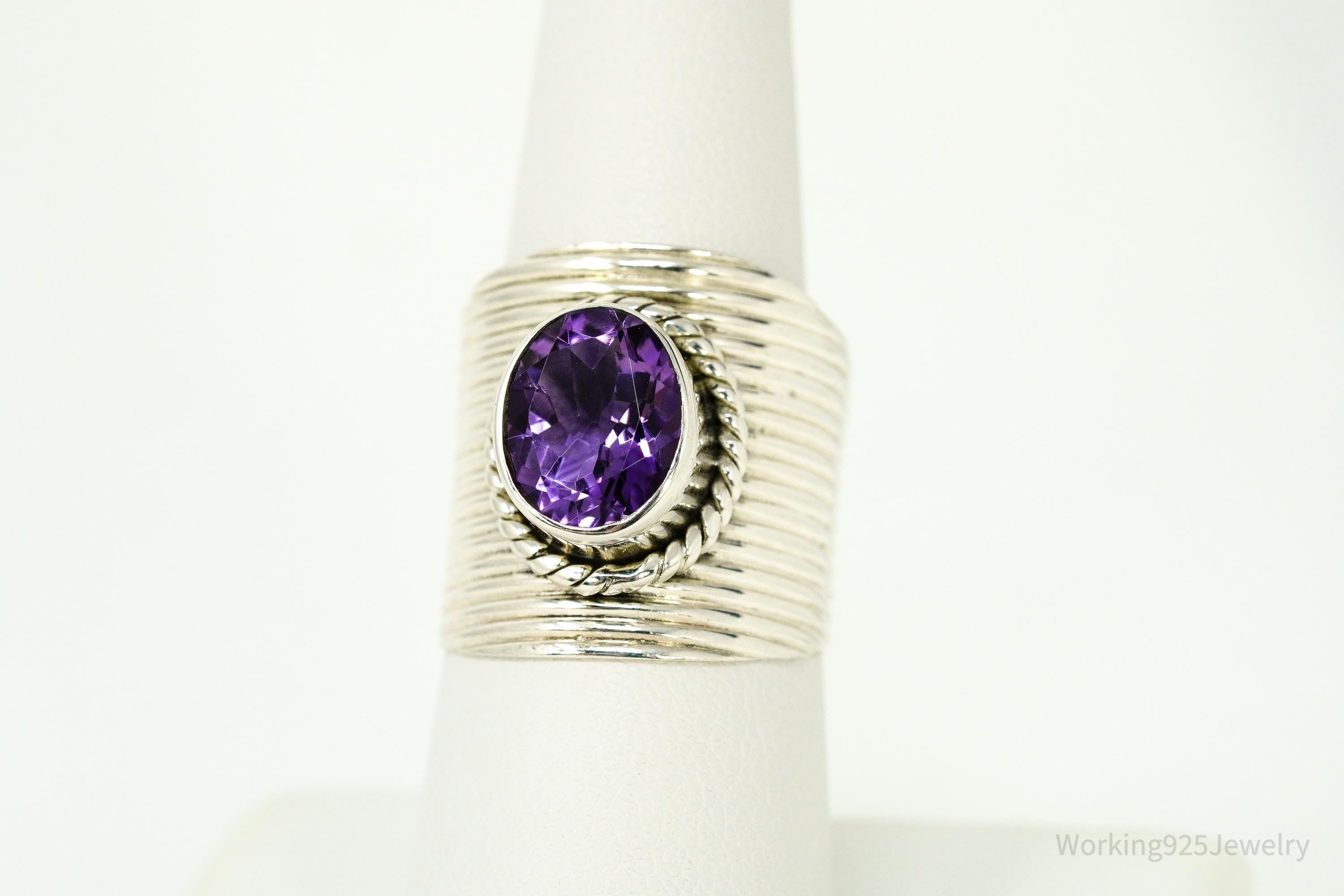 Vintage Amethyst Sterling Silver Ring - Size 8.25