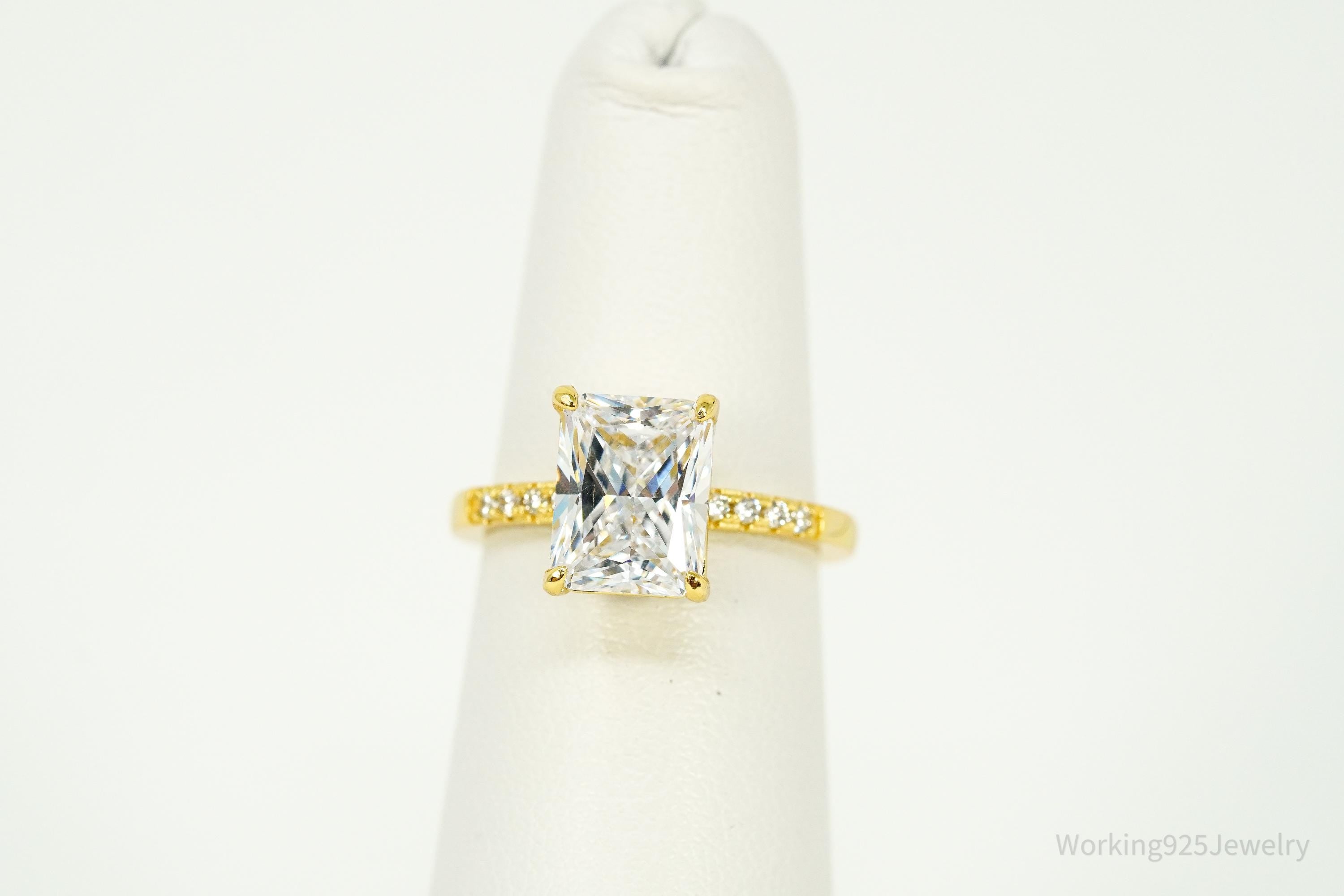 Vintage Cubic Zirconia Gold Vermeil Sterling Silver Ring - Size 5