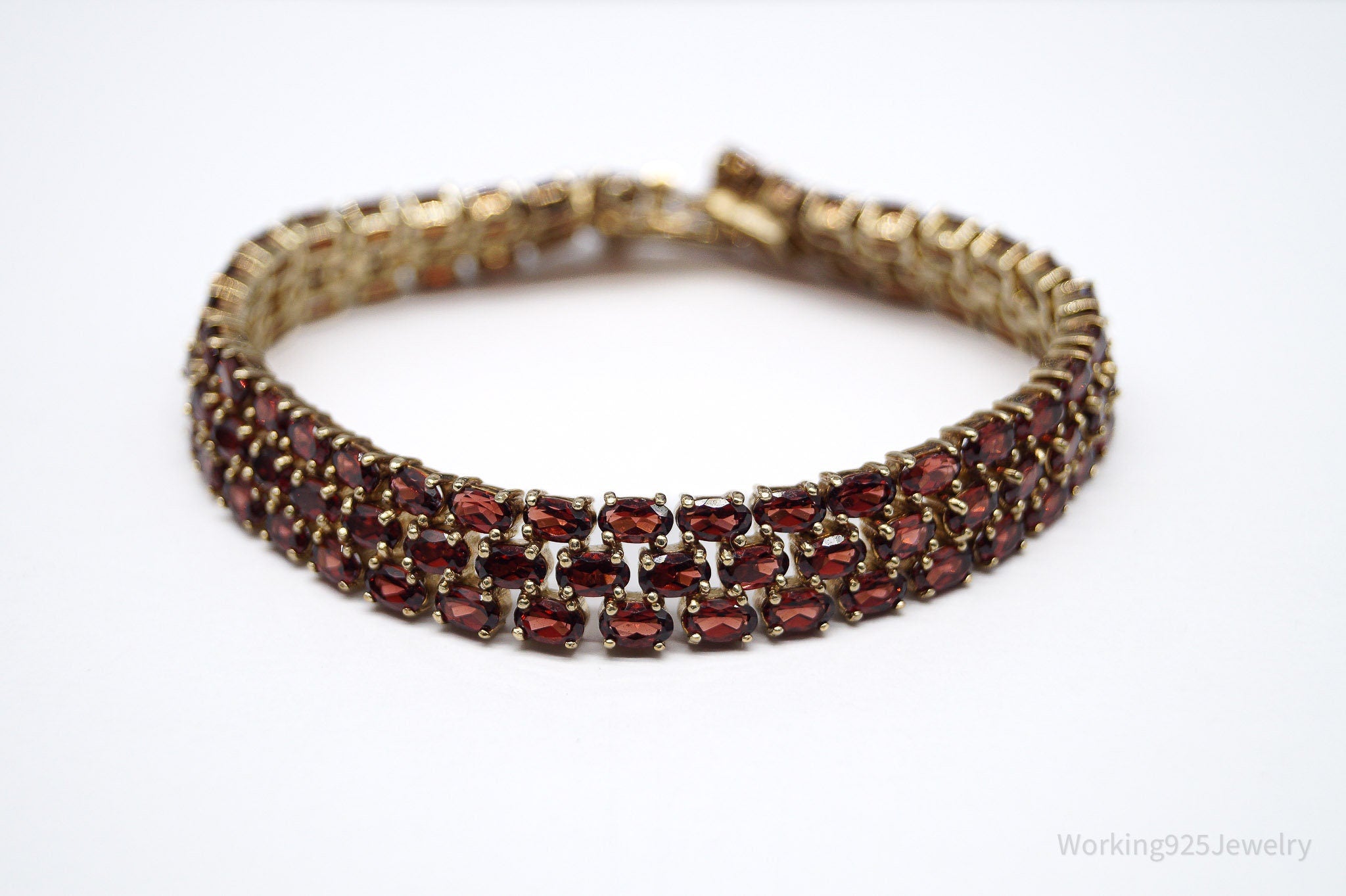 Vintage SETA Garnet Gold Over Sterling Silver Bracelet 7.75"