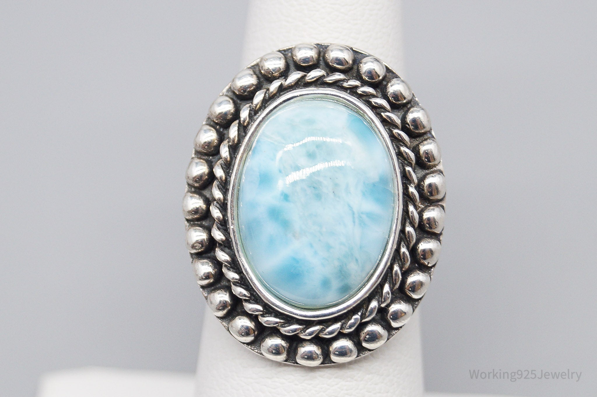Vintage Designer NK Blue Larimar Sterling Silver Ring - Size 5.75
