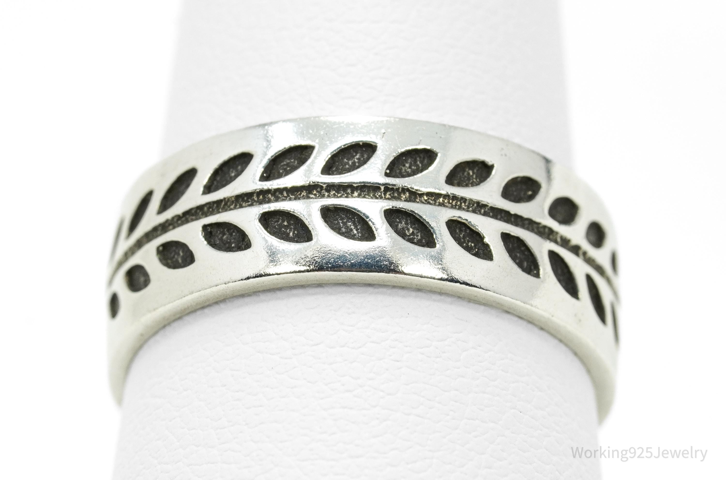 Vintage Leaf Vine Design Sterling Silver Band Ring - Size 10