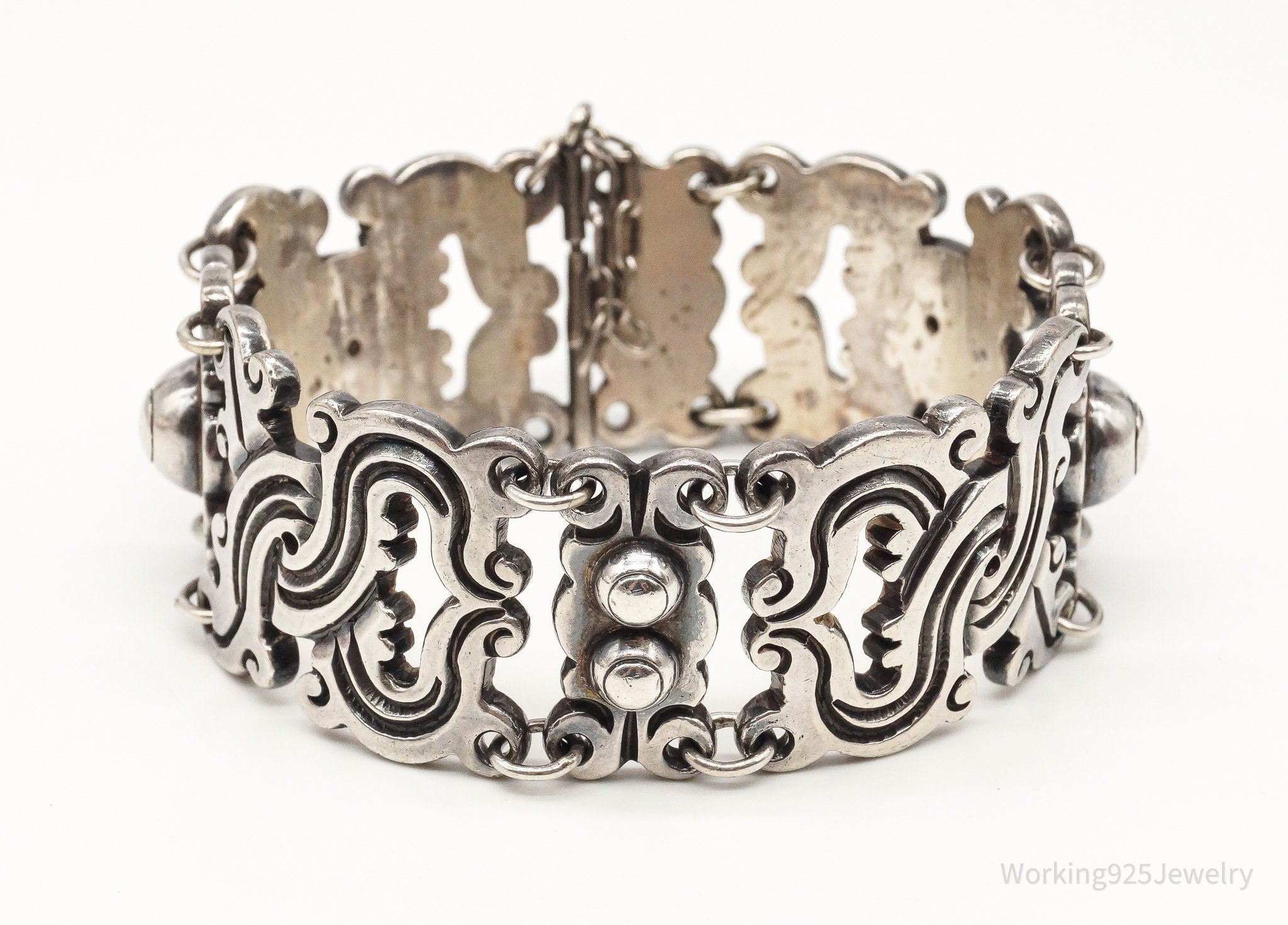 Vintage Made In Taxco Modernist 980 Silver Panel Bracelet