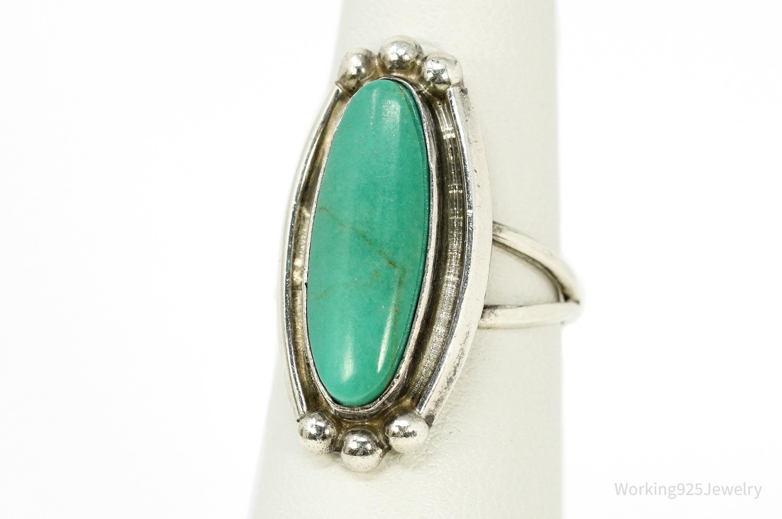 Vintage Native American Turquoise Sterling Silver Ring - Size 6.75