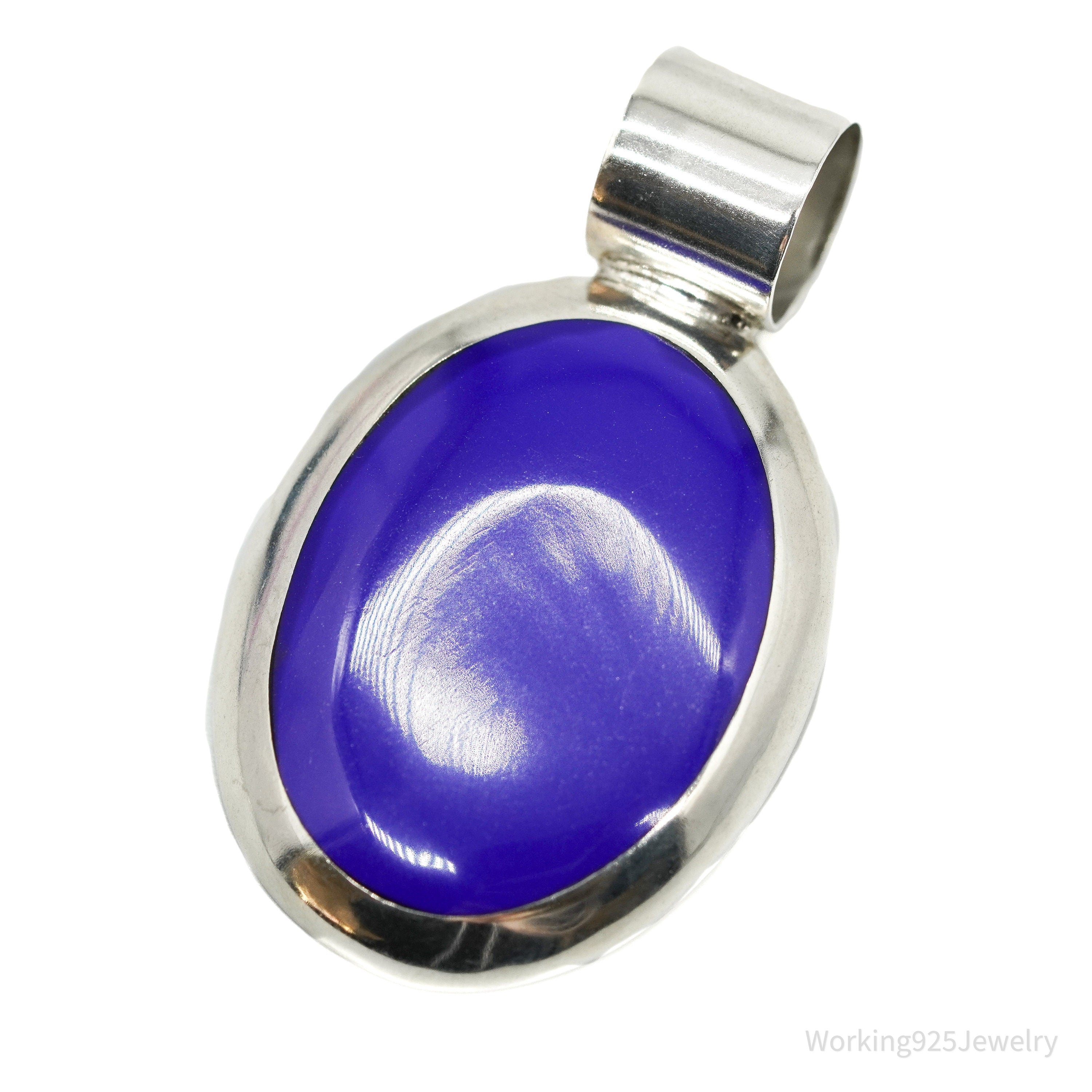 Vintage Large Mexico Modernist Blue Onyx Sterling Silver Pendant