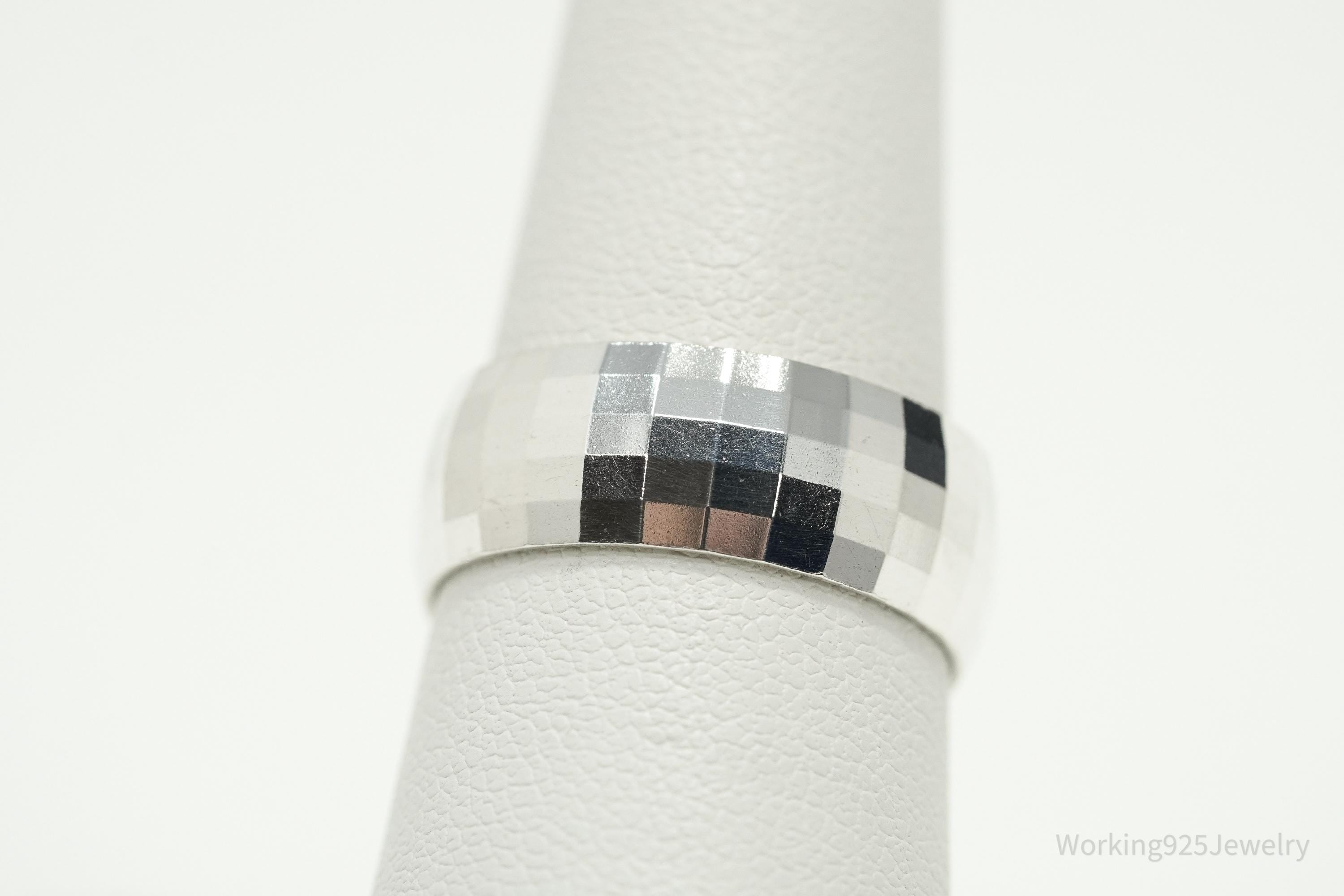 Vintage Italian Designer Milor Checkered Style Sterling Silver Band Ring - Size 8
