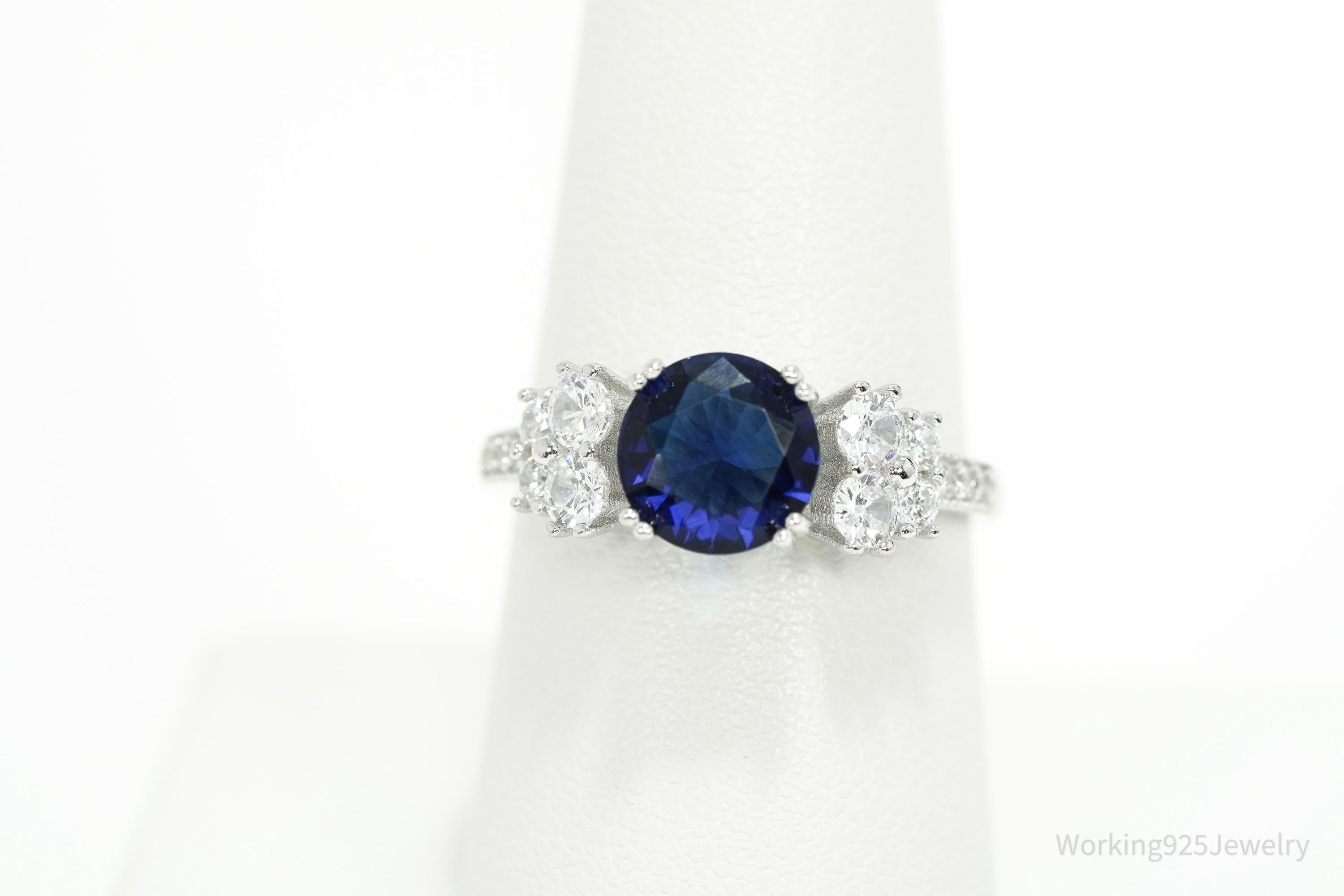 FZN Lab Sapphire Cubic Zirconia Sterling Silver Ring - Size 8