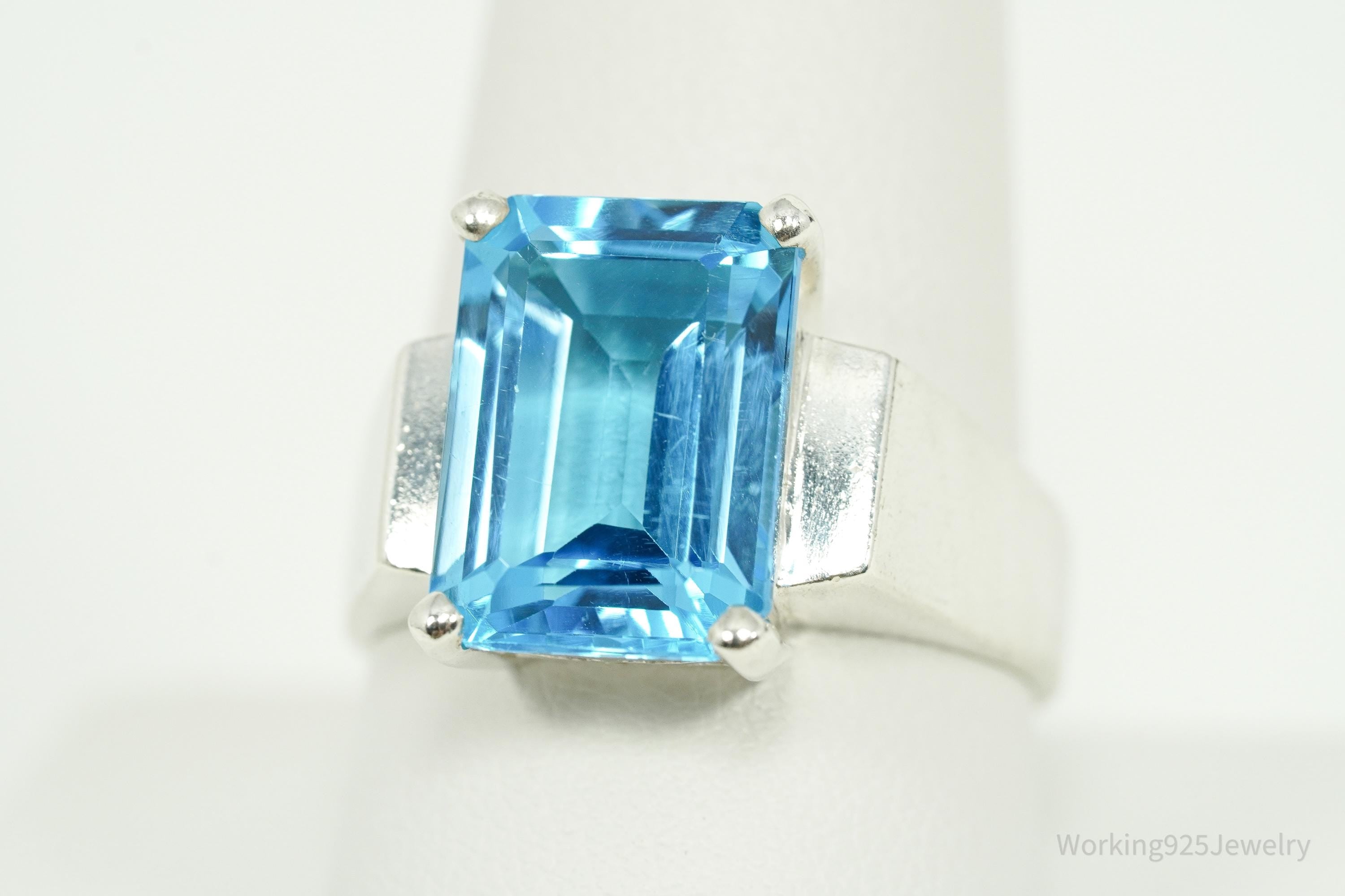 Vintage Large Blue Topaz Sterling Silver Ring - Size 10