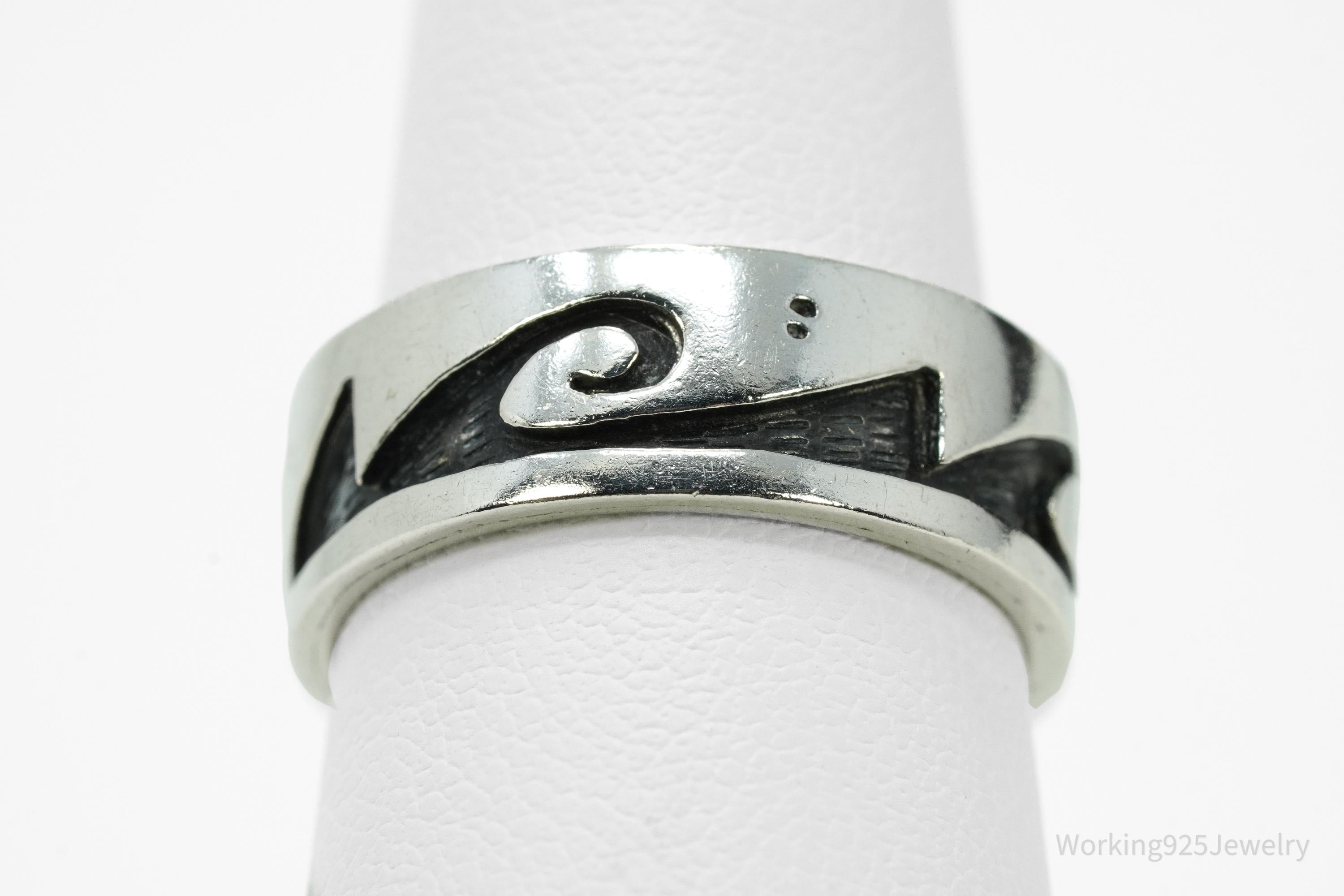 Vintage Native American Tribal Sterling Silver Band Ring - Size 6.5