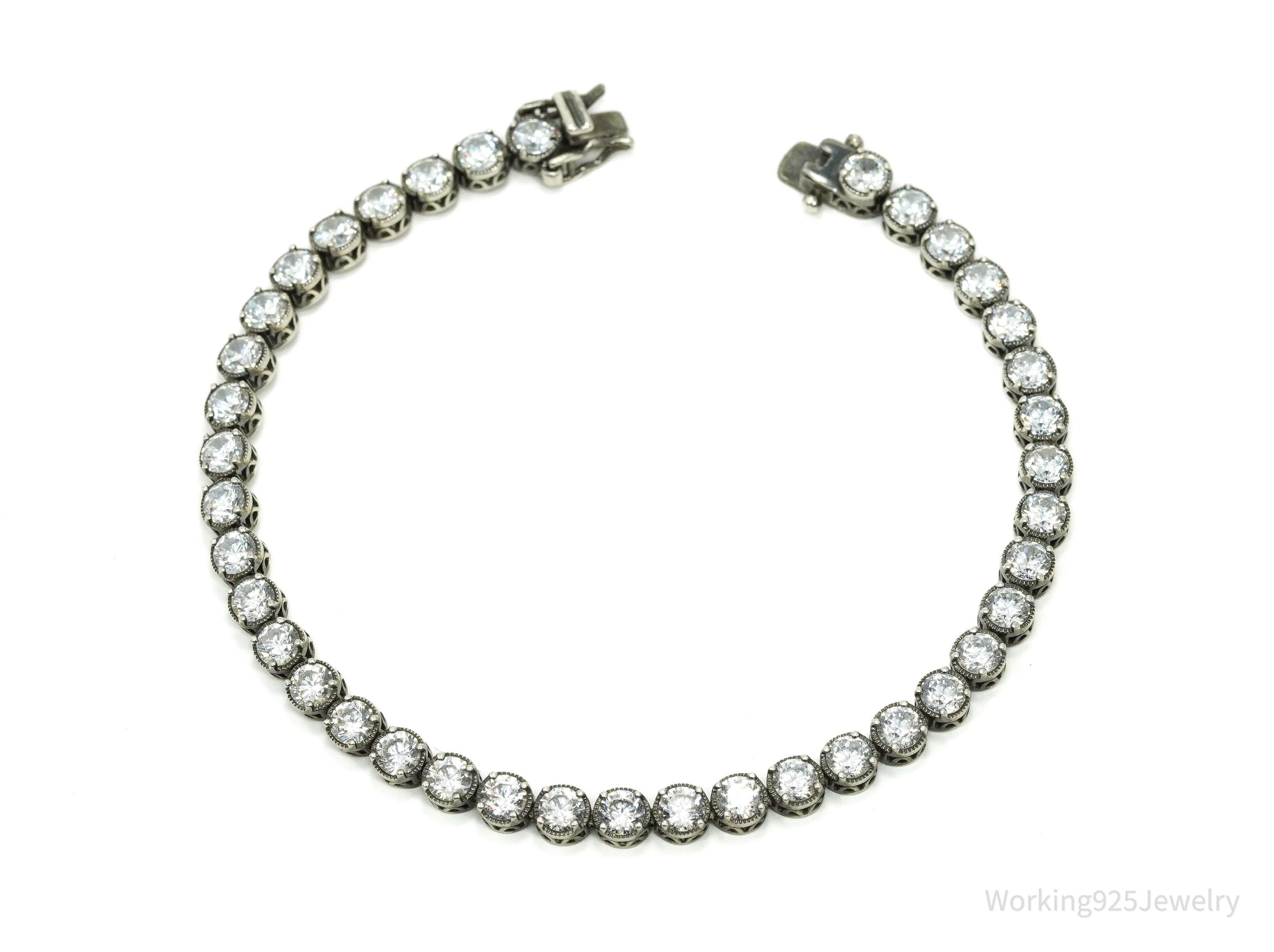 Vintage Platinum Clad Cubic Zirconia Sterling Silver Bracelet 8"