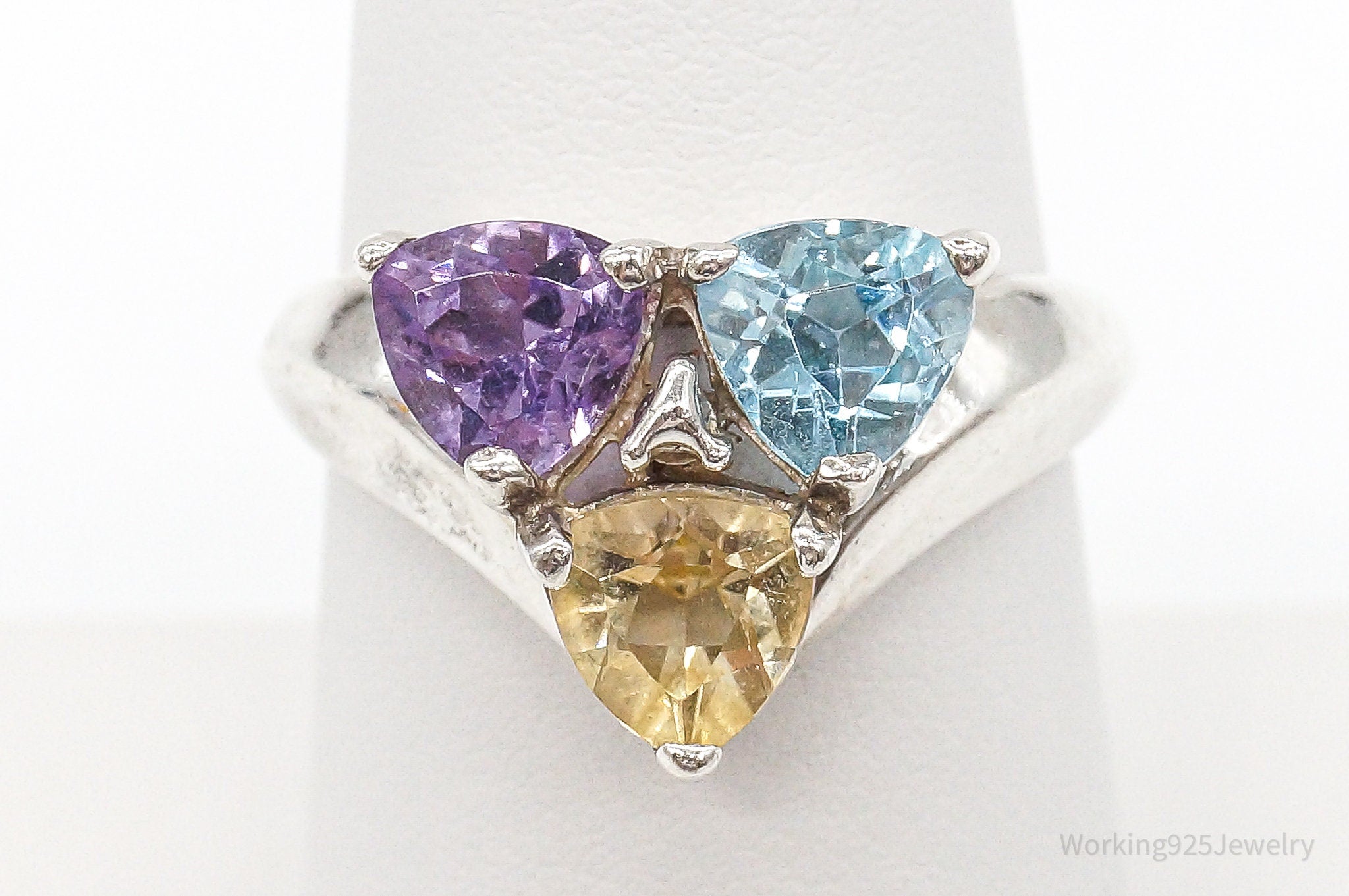 Amethyst Blue Topaz Citrine Sterling Silver Ring - Size 7