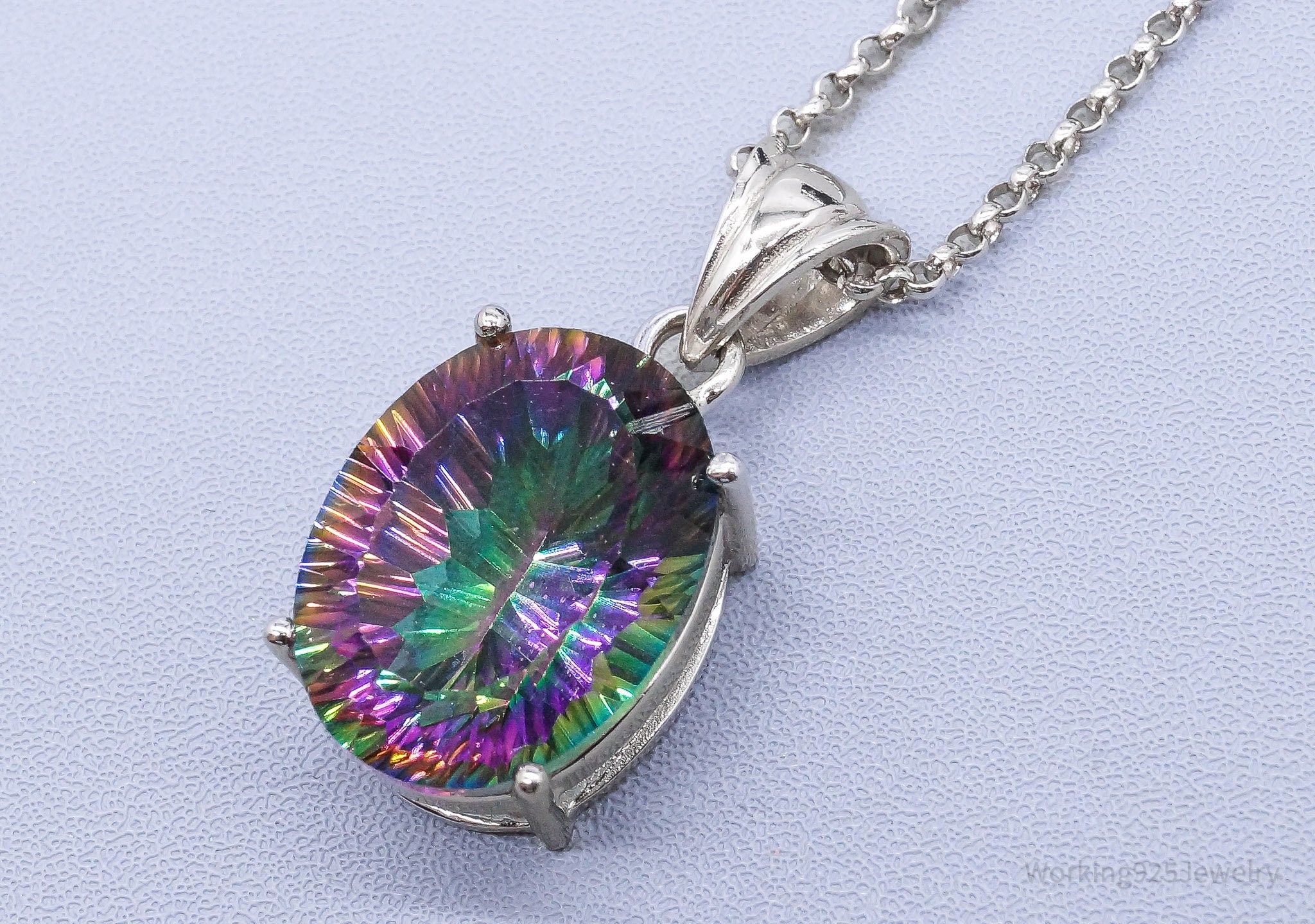 Vintage Large Mystic Topaz Sterling Silver Necklace 18"