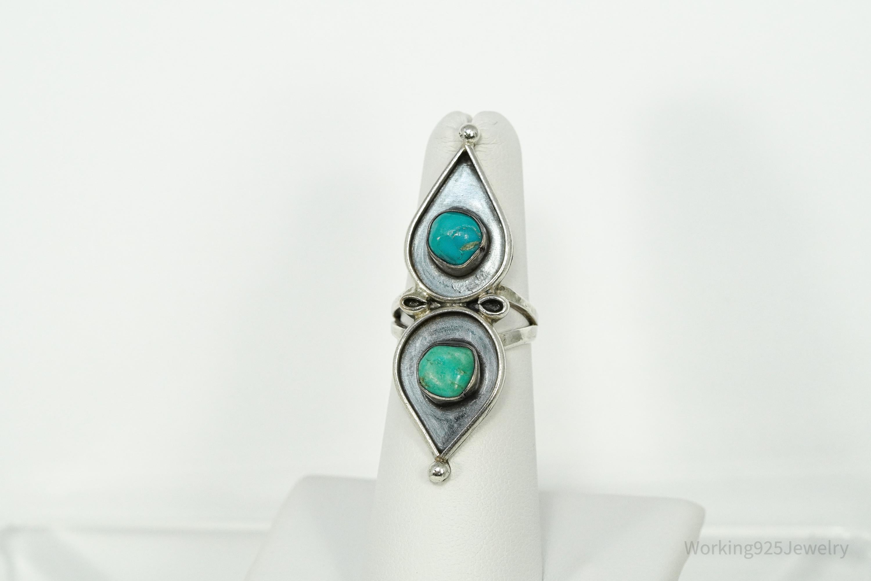 Vintage Handmade Native American Turquoise Silver Ring - Size 5.5