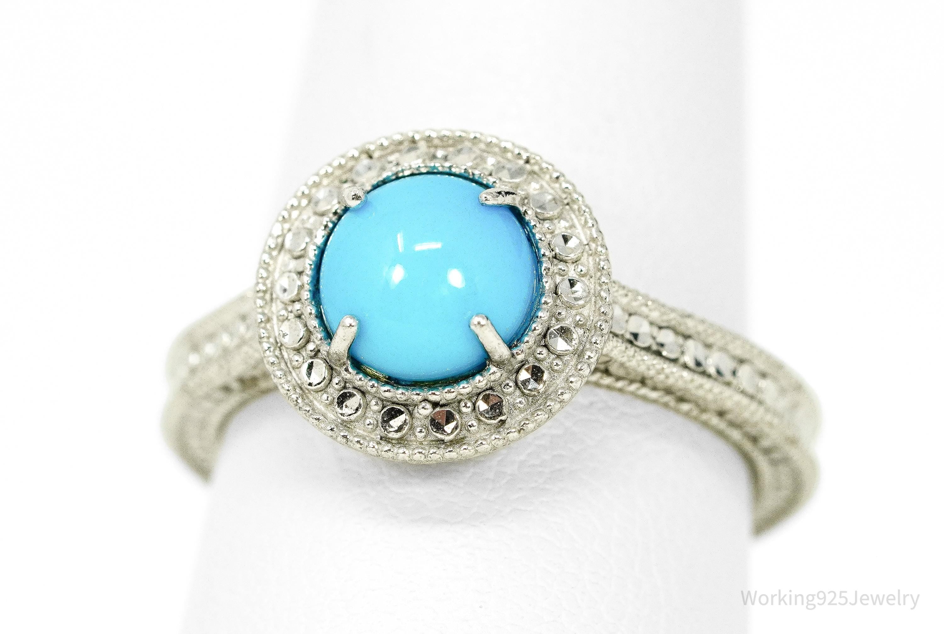 Vintage Blue Turquoise Sterling Silver Ring Size 8