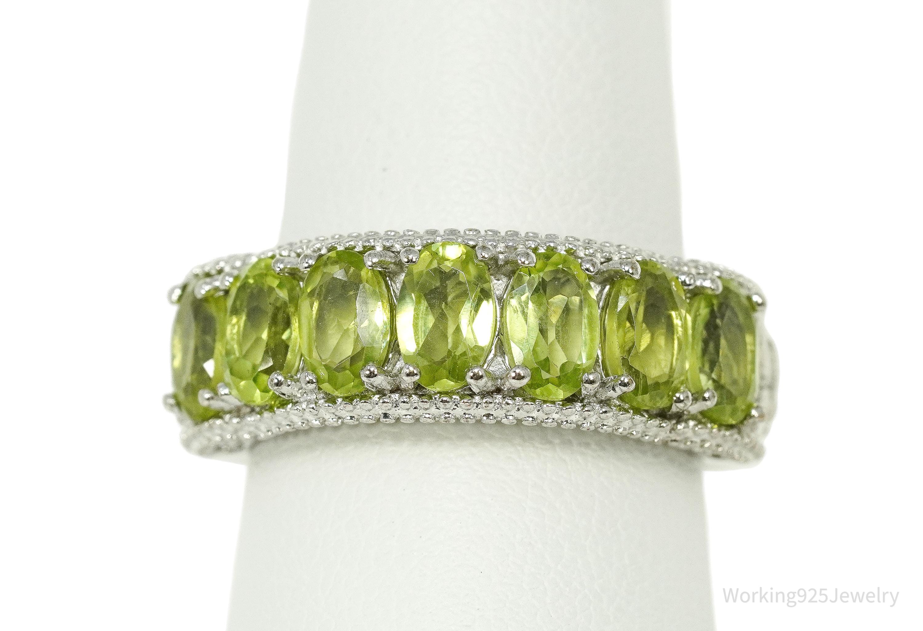 Vintage Karis Green Peridot Sterling Silver Ring - Size 8