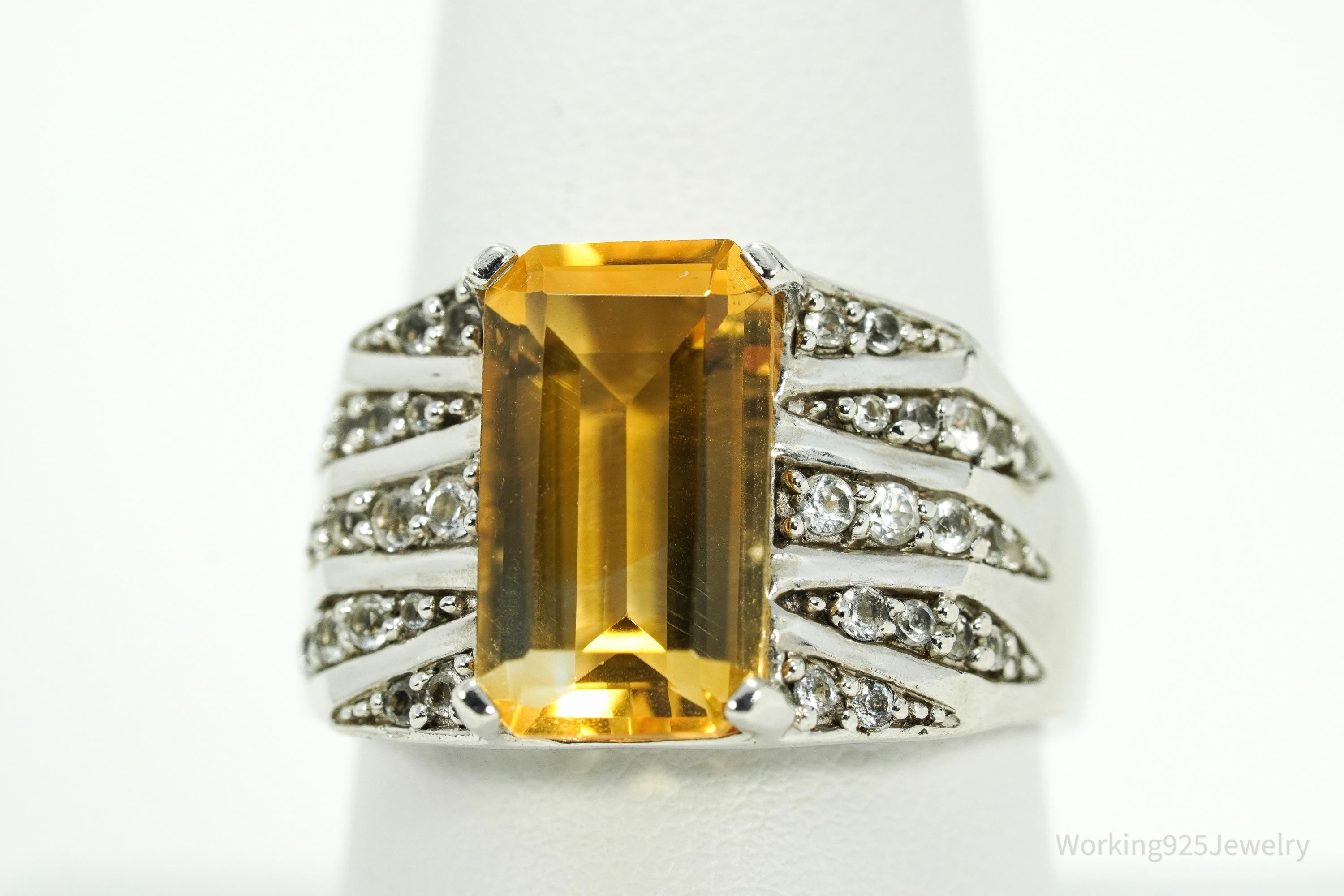 Vintage V3 Citrine & White Topaz Sterling Silver Ring - Size 9.25