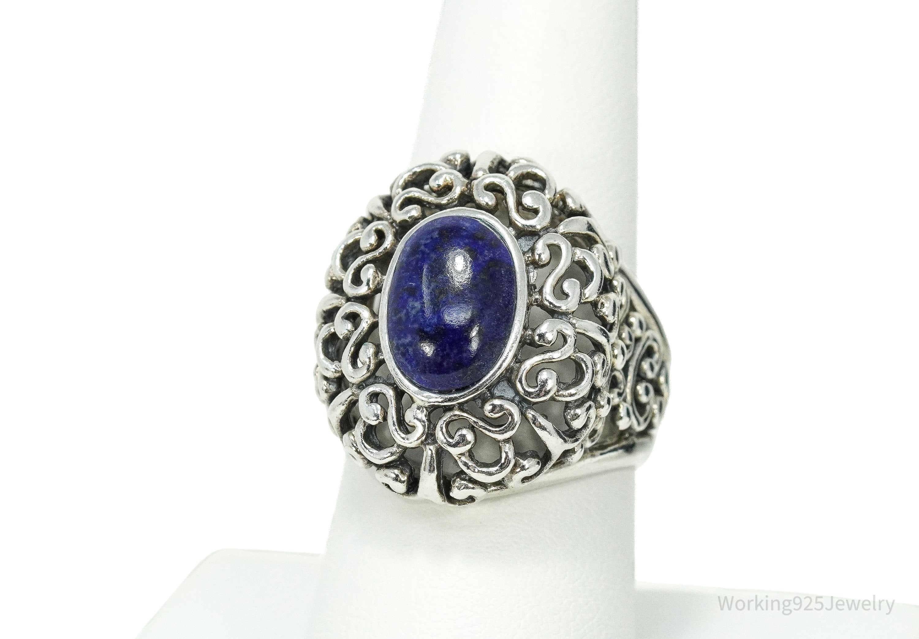 Vintage NK Lapis Lazuli Sterling Silver Statement Ring Size 8.25