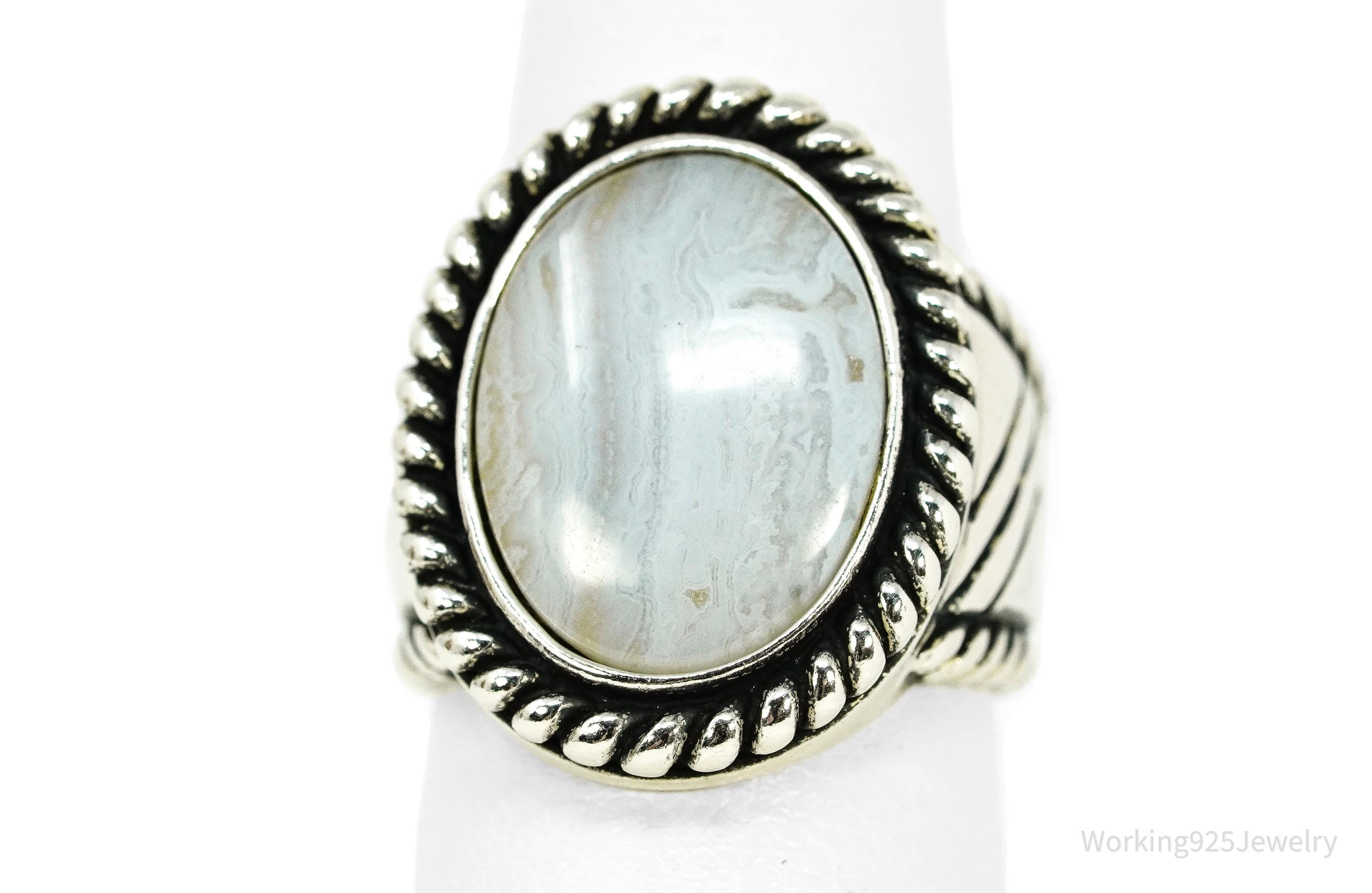 Vintage Native Designer Carolyn Pollack Blue Lace Agate Sterling Silver Ring - Size 6.5